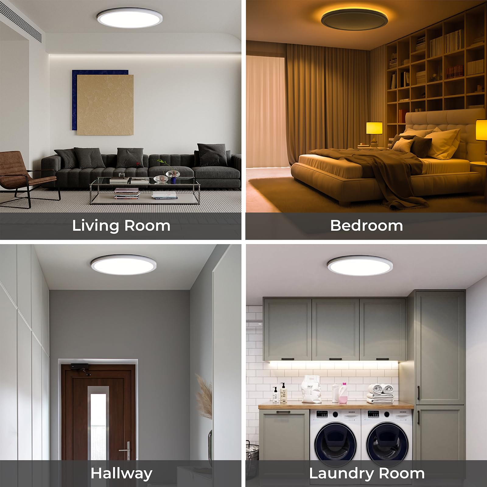 12in LED Flush Mount Ceiling Light with Remote Control - 2000K Warm to 6500K Adjustable Color Temperature, Ultra-Thin Design for Bedroom, Kitchen, Living Room - Perfect for Ambient Lighting and Nighttime Use