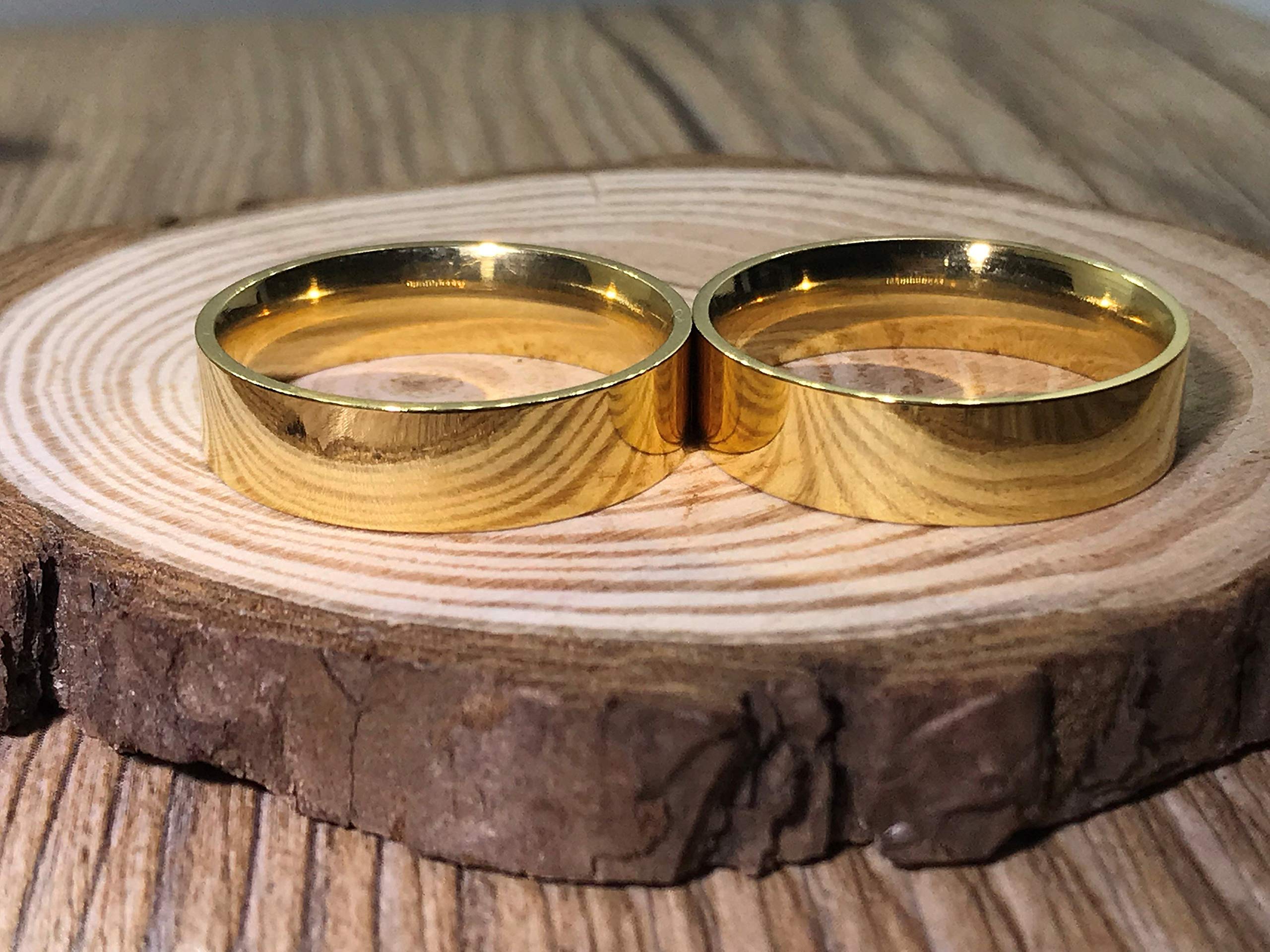 18K Gold Filled Matching Wedding Bands for Couples - His & His Flat Polished Finish Titanium Rings Set - Perfect for Anniversaries, Engagements & Special Occasions