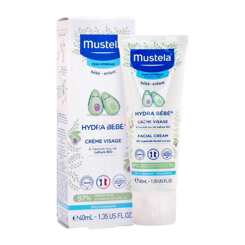 Mustela Hydra Bebe Baby Face Moisturizer 40ml - Hydrating Cream for Sensitive Skin (Blue) | Gentle Care for Newborns & Infants | Perfect for Daily Skincare Routine & Dry Weather Protection