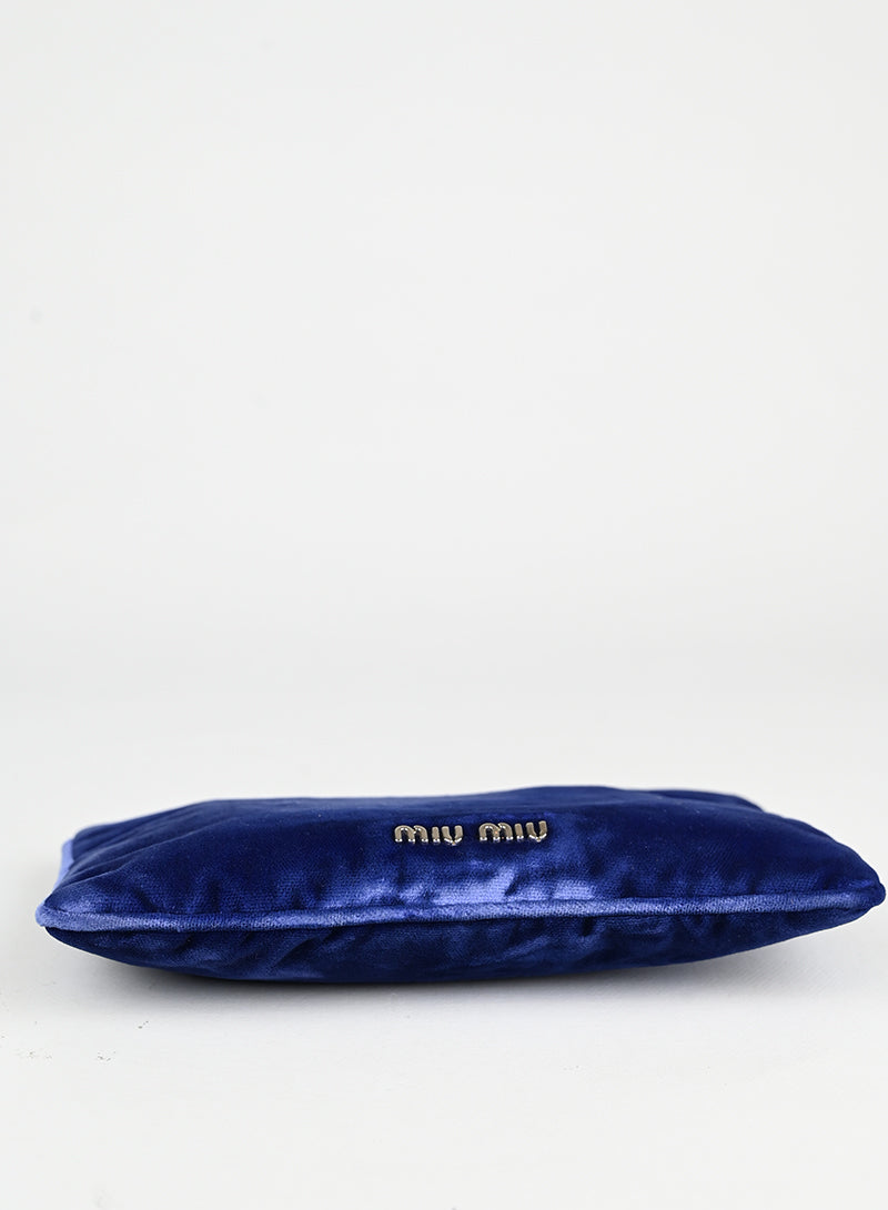 Miu Miu Blue Velvet Pochette Handbag - Elegant Clutch for Evening Parties & Special Occasions