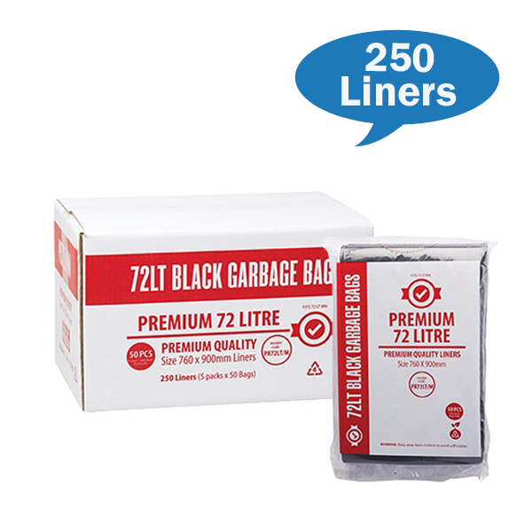 Premium 72L Black Trash Bags - Heavy Duty Garbage Bags for Kitchen, Office & Outdoor Use