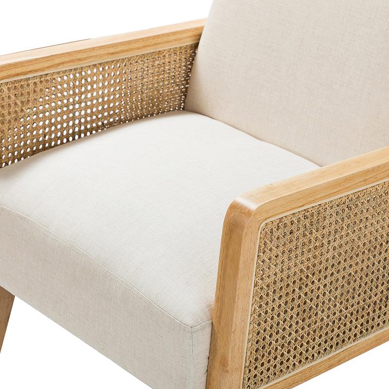 Sybil Cane Armchair - Handwoven Rattan Accent Chair with Cushion | Boho Chic Living Room, Bedroom, or Patio Furniture for Home Decor