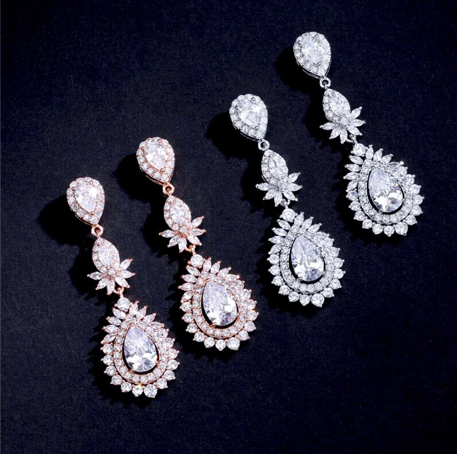 Piper Cubic Zirconia Bridal Earrings - Rose Gold & Silver Wedding Jewelry for Brides, Bridesmaids & Formal Occasions
