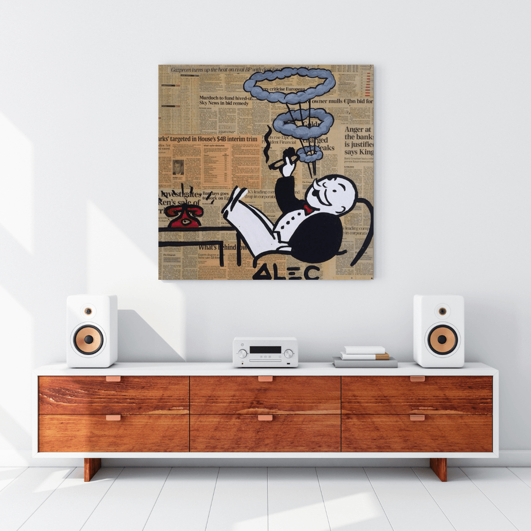 Alec Monopoly Smoking Cigar Canvas Wall Art - Modern Pop Art Home Decor for Living Room, Bedroom & Office