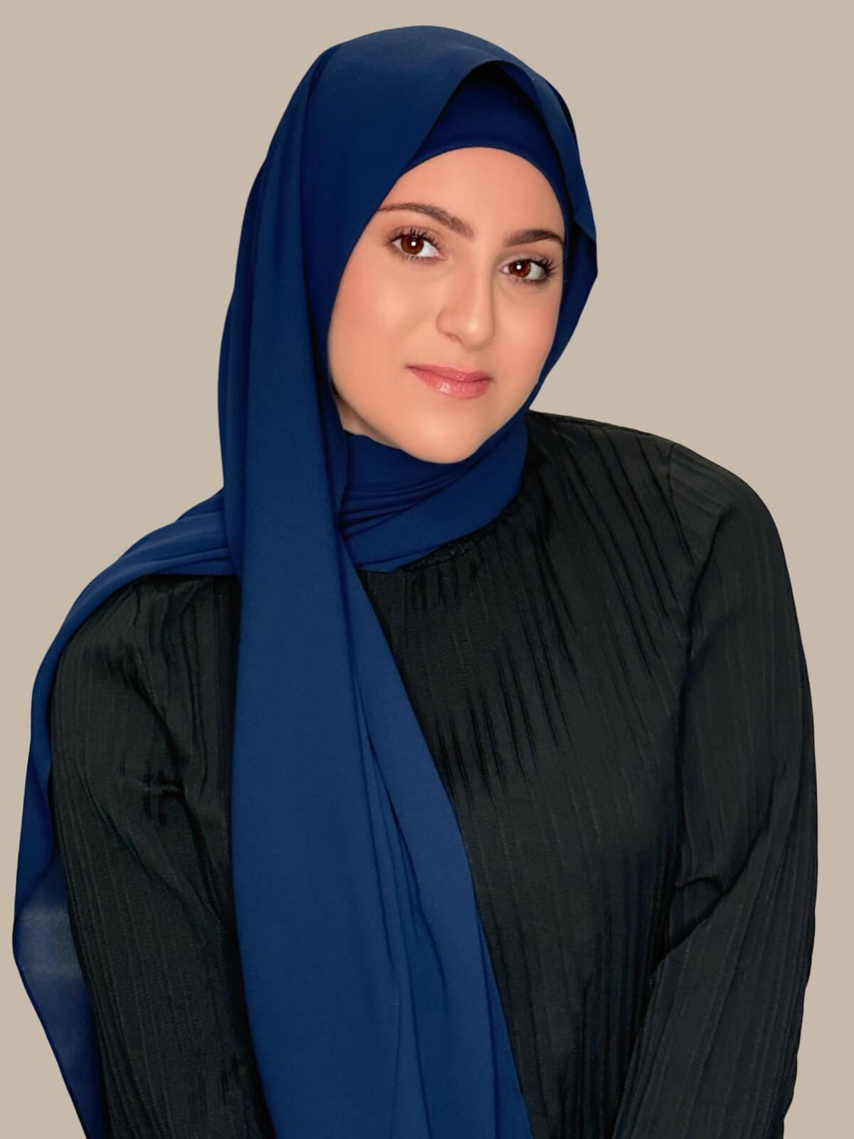Stylish Navy Chiffon Hijab Set for Women - Perfect for Daily Wear, Work & Special Occasions