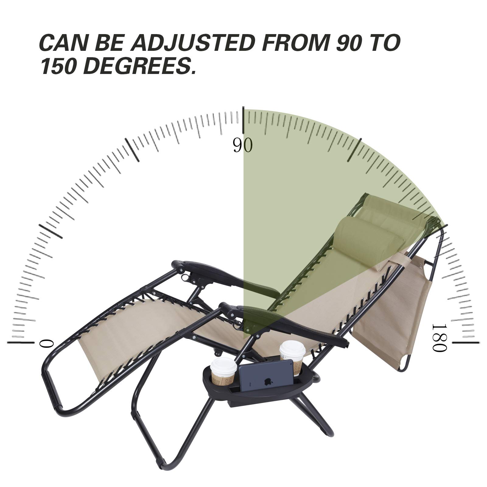 2 Pack Adjustable Zero Gravity Lounge Chair with Pillow & Canopy Shade - Portable Folding Recliner for Outdoor, Patio, Beach, Pool, Camping & Backyard Relaxation (Tan) - Perfect for Sunbathing, Reading & Lounging