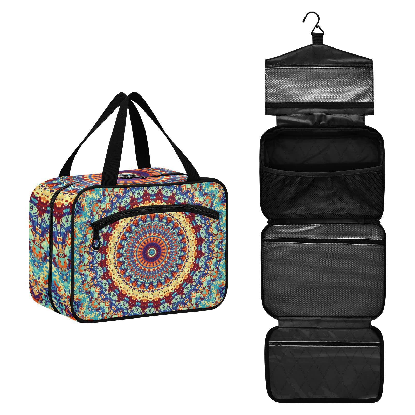 Stylish Mandala Travel Toiletry Bag for Women - Large Hanging Cosmetic Organizer with Hook | Perfect for Vacations, Gym & Weekend Getaways