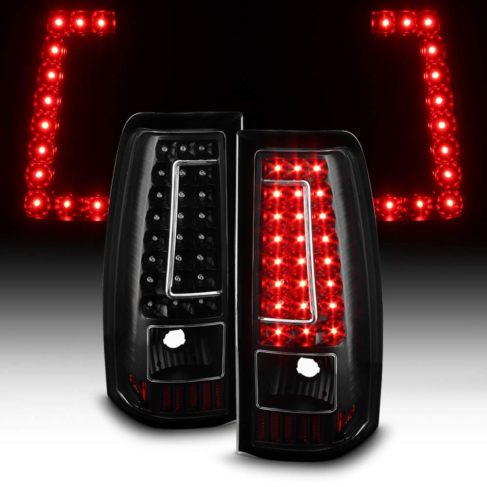 ACANII LED Tail Lights Brake Lamps for 2003-2006 Chevy Silverado 1500 2500HD 3500HD - Black Housing with C-Strip Design - Left & Right Pair - Upgrade Your Truck's Style & Visibility for Night Driving & Towing