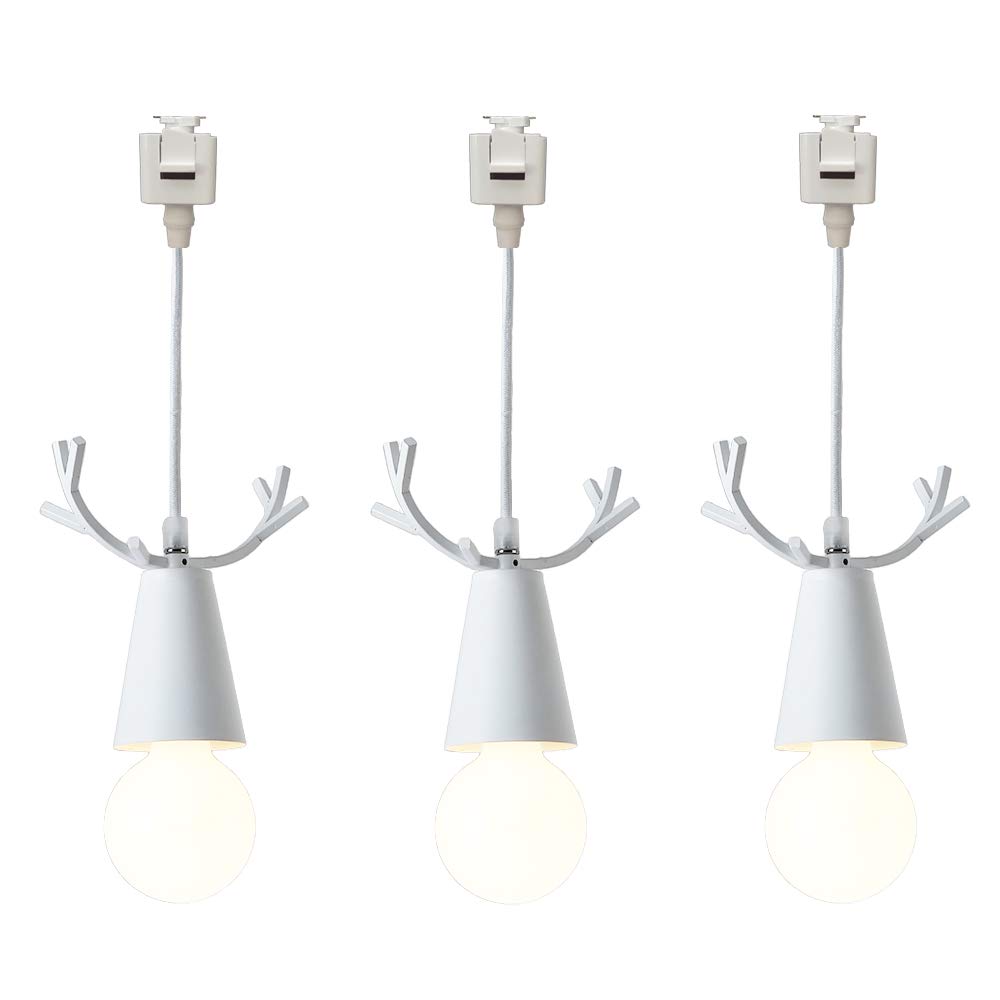 Antler Socket Pendant Light - J-Type Track Lighting with 3.2ft Cord in Macaron White | Customizable 3-Light Kitchen Pendant Set for Modern Dining Rooms & Kitchen Islands | Perfect for Home Decor & Interior Lighting