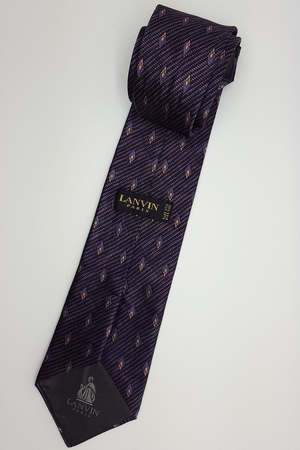 LANVIN 100% Silk Scarf - Purple Stripe Abstract Floral Pattern for Women | Luxury Fashion Accessory for Parties, Weddings & Special Occasions
