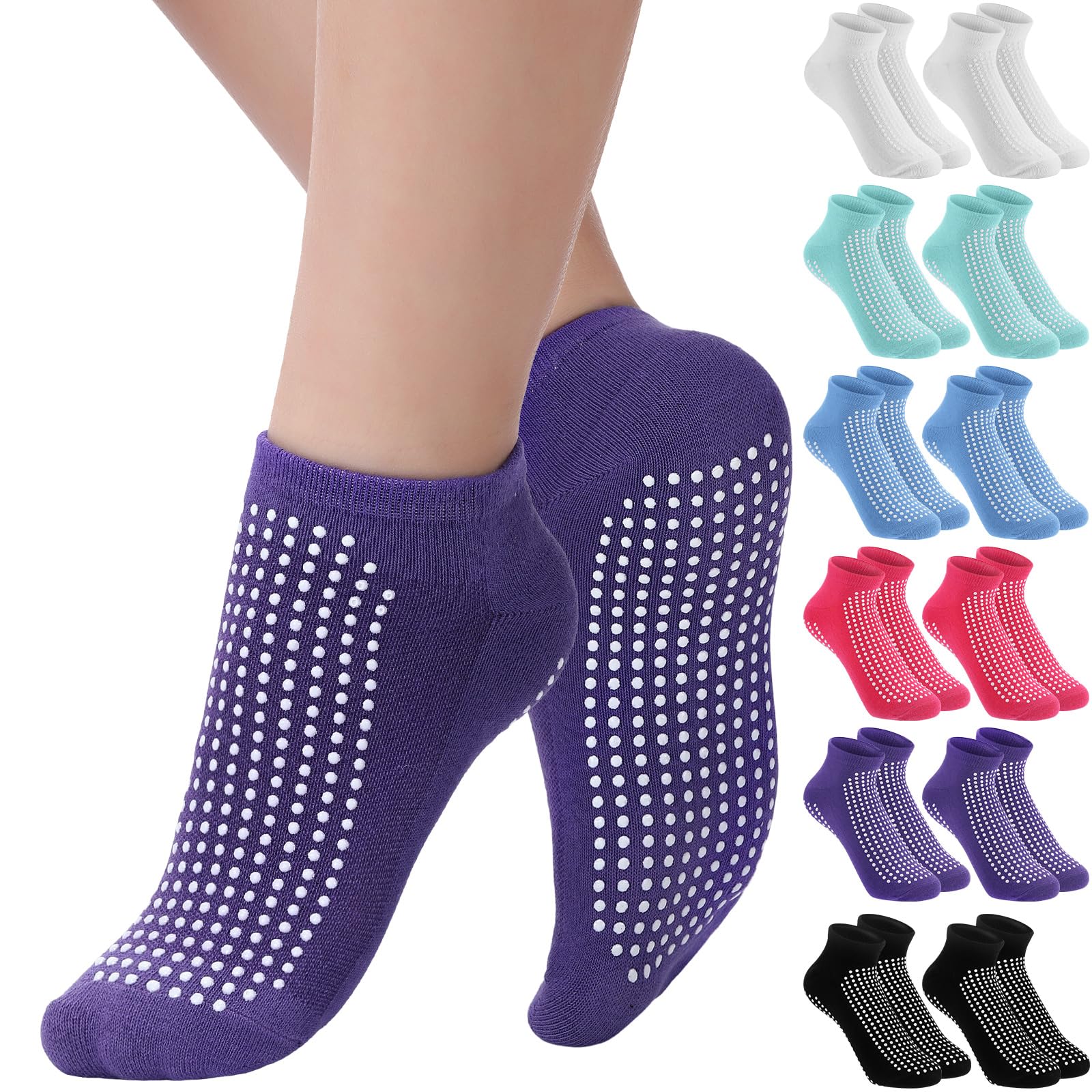 12 Pairs Non-Slip Grip Socks for Hospital, Yoga & Pilates - Anti-Slip Fall Prevention Ankle Socks for Women & Men - Perfect for Nursing Homes, Workouts and Home Use