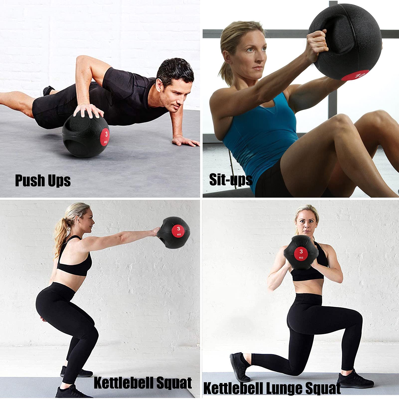 Double Handle Medicine Ball 3kg/6.6lb - Rubber Core Training & CrossFit Equipment for Strength, Throwing Exercises - Perfect for Home Gym Workouts, Functional Training & Rehabilitation Therapy