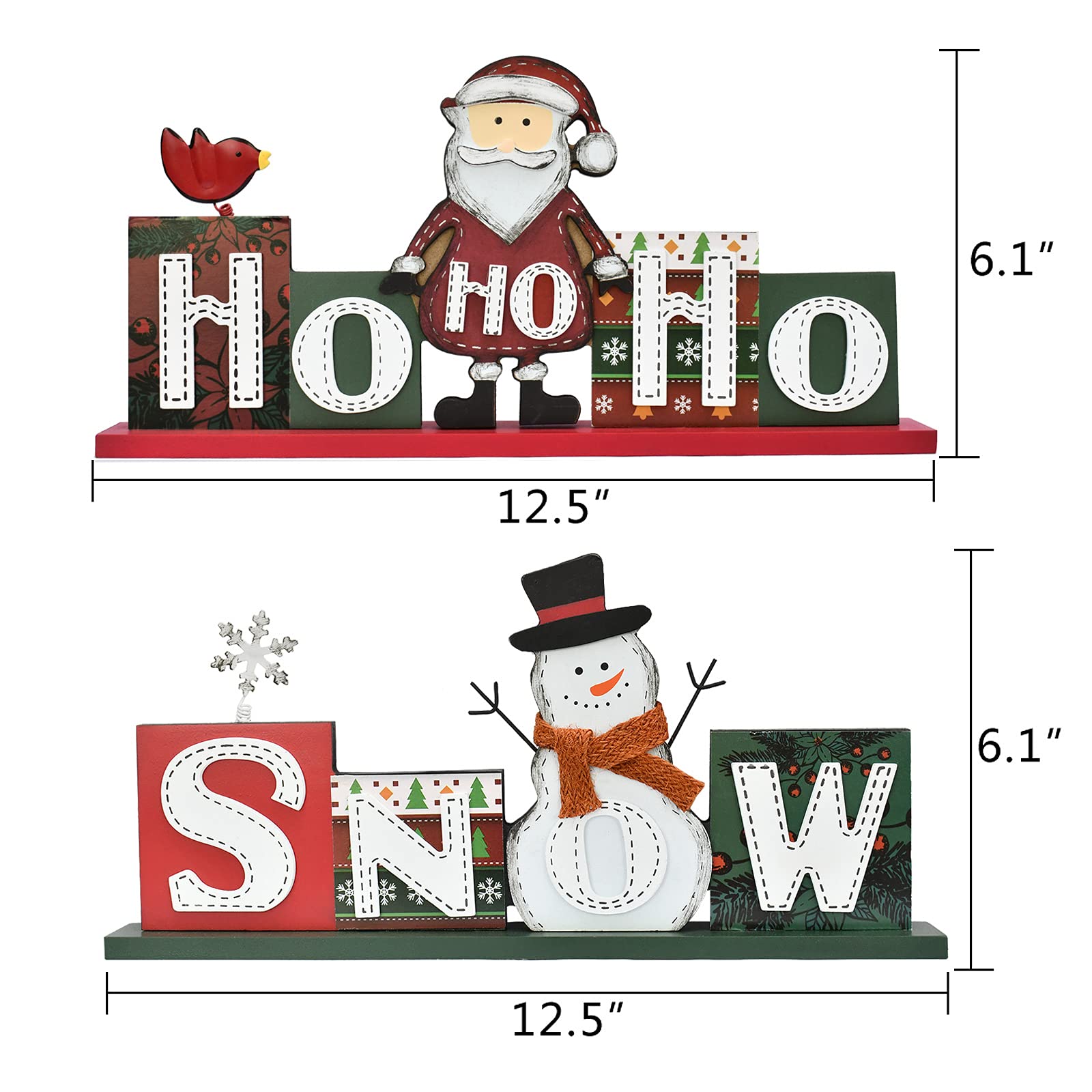 YK Decor Christmas Wood Sign - HOHOHO & SNOW Freestanding Holiday Decor with Santa & Snowman - Perfect for Fireplace Mantel, Entryway, or Christmas Table Centerpiece - Rustic Home Holiday Decoration