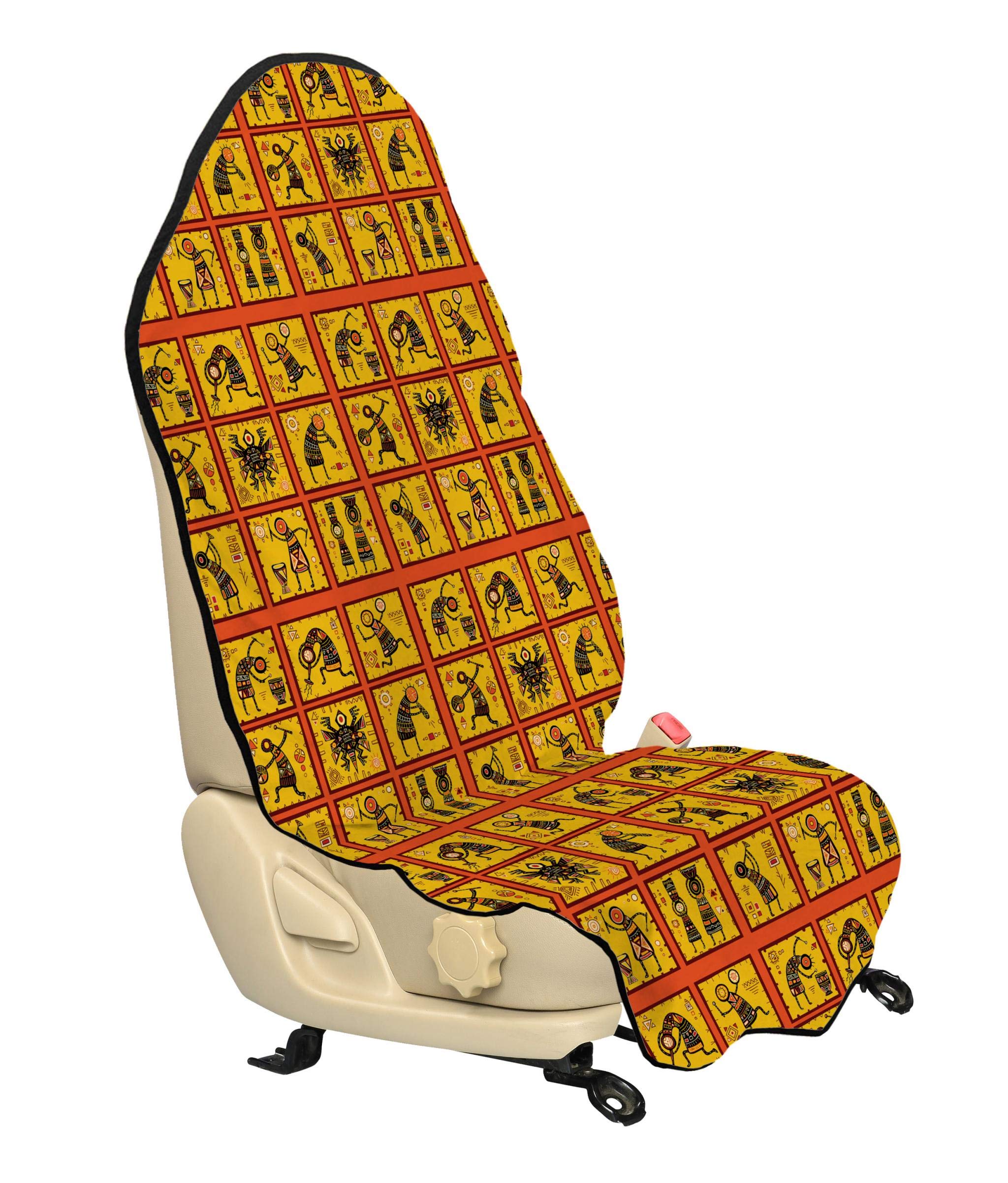 Ambesonne Orange Car Seat Hoodie - Aboriginal Native Culture Print, Non-Slip Universal Car Seat Cover Protector (30