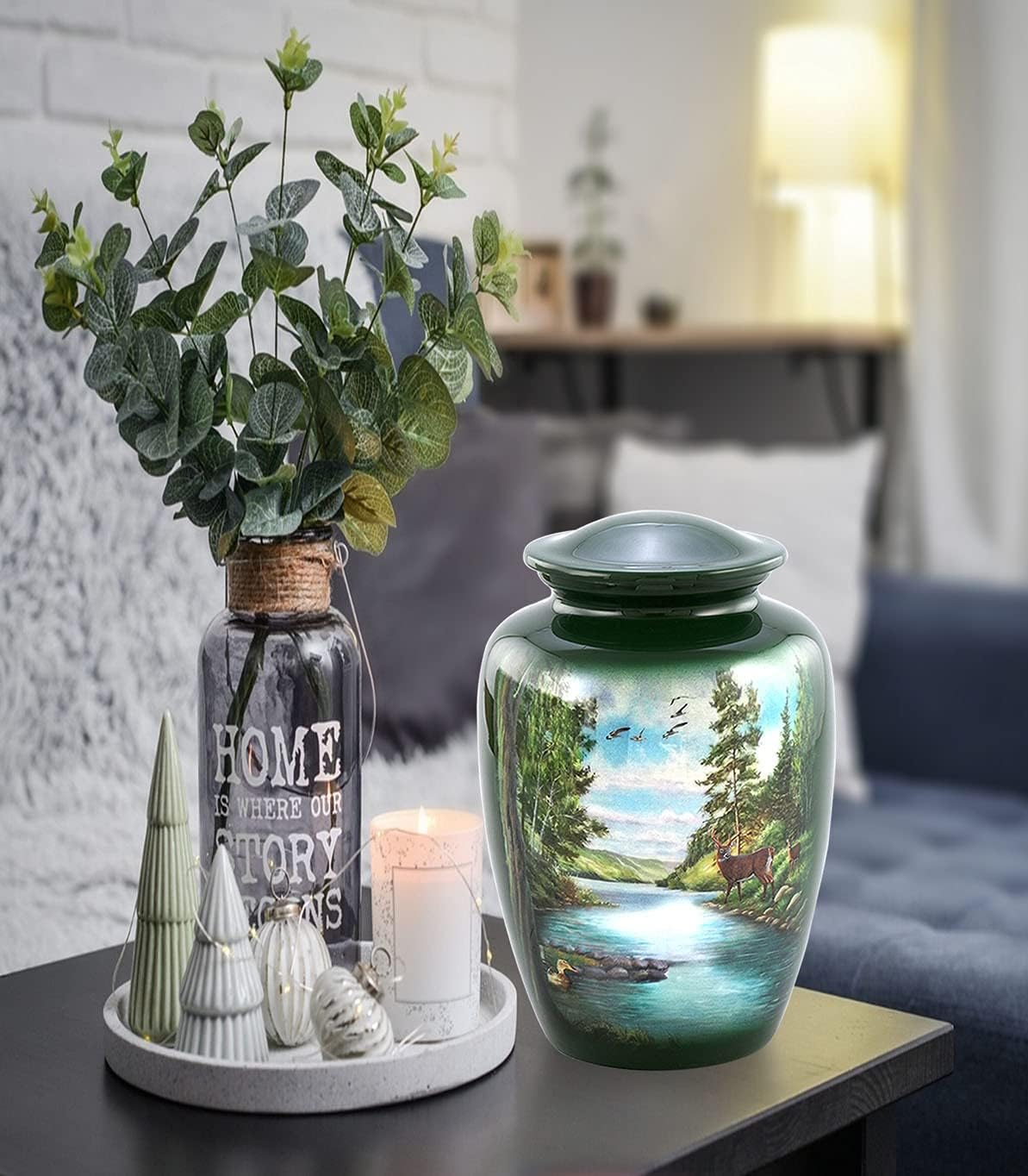 Handcrafted Wooden Memorial Urn for Ashes - Large Deer Engraved Cremation Urn with Velvet Storage Bag | Perfect for Home Memorials, Funeral Services & Pet Ashes Keepsake
