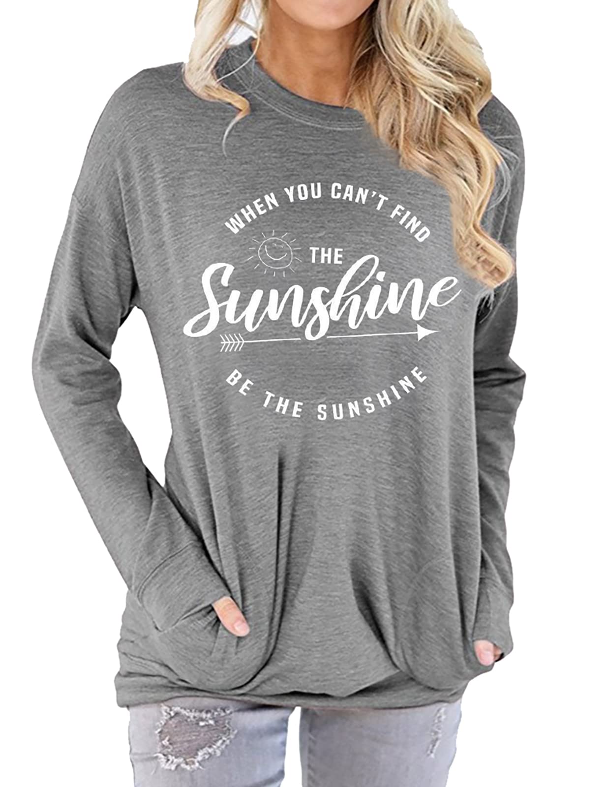 Muicy Women's Sunshine Shirt - Casual Long Sleeve Tunic Top with Pockets | Trendy Loose Fit Sweatshirt for Women | Perfect for Work, Weekend Outings & Layering in Fall/Winter