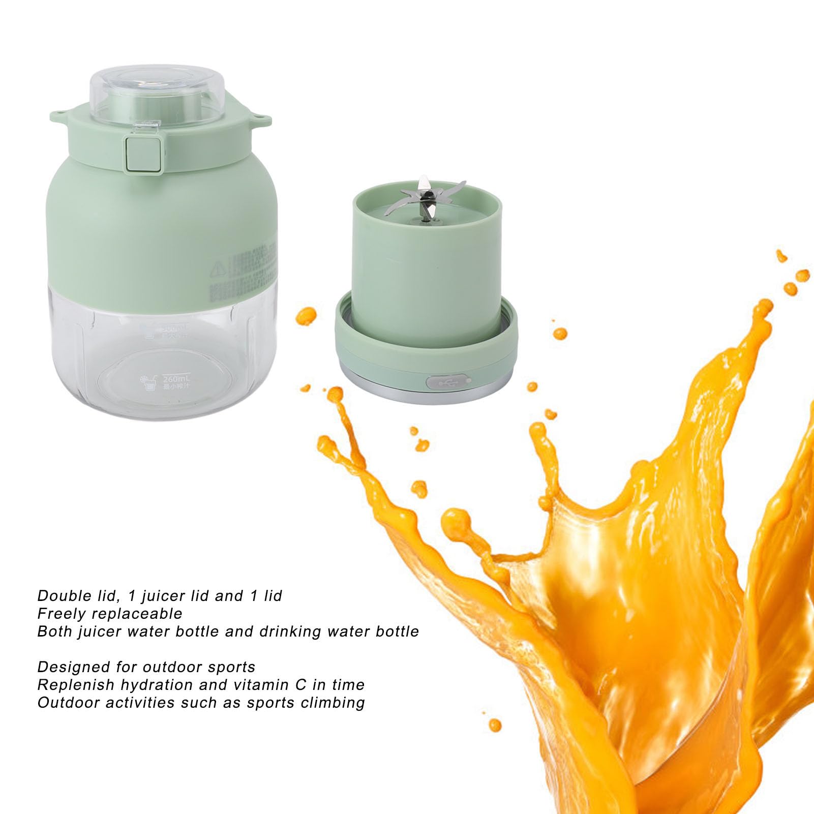 Portable Electric Citrus Juicer - Wireless USB Rechargeable, High Heat Resistant with Safety Lock - Perfect for Road Trips, Picnics & Outdoor Adventures (Light Green) - Compact Travel Juicer for Fresh Juice On-The-Go