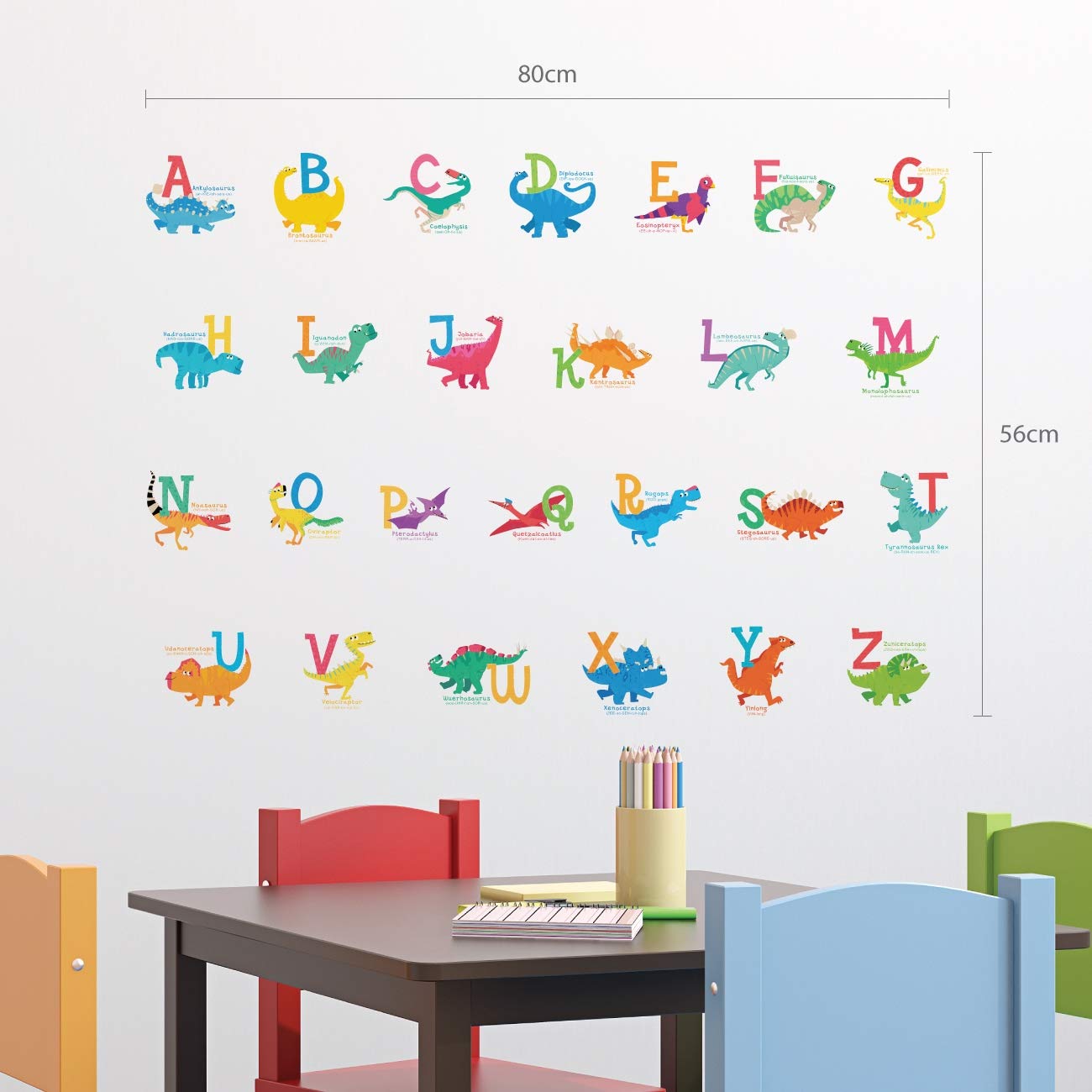 Dinosaur Alphabet Wall Stickers for Kids - DECOWALL DS-8033 A-Z Peel & Stick Nursery Decor, Removable Wall Decals for Bedroom, Living Room, Playroom - Fun Educational Room Decor for Toddlers & Preschoolers