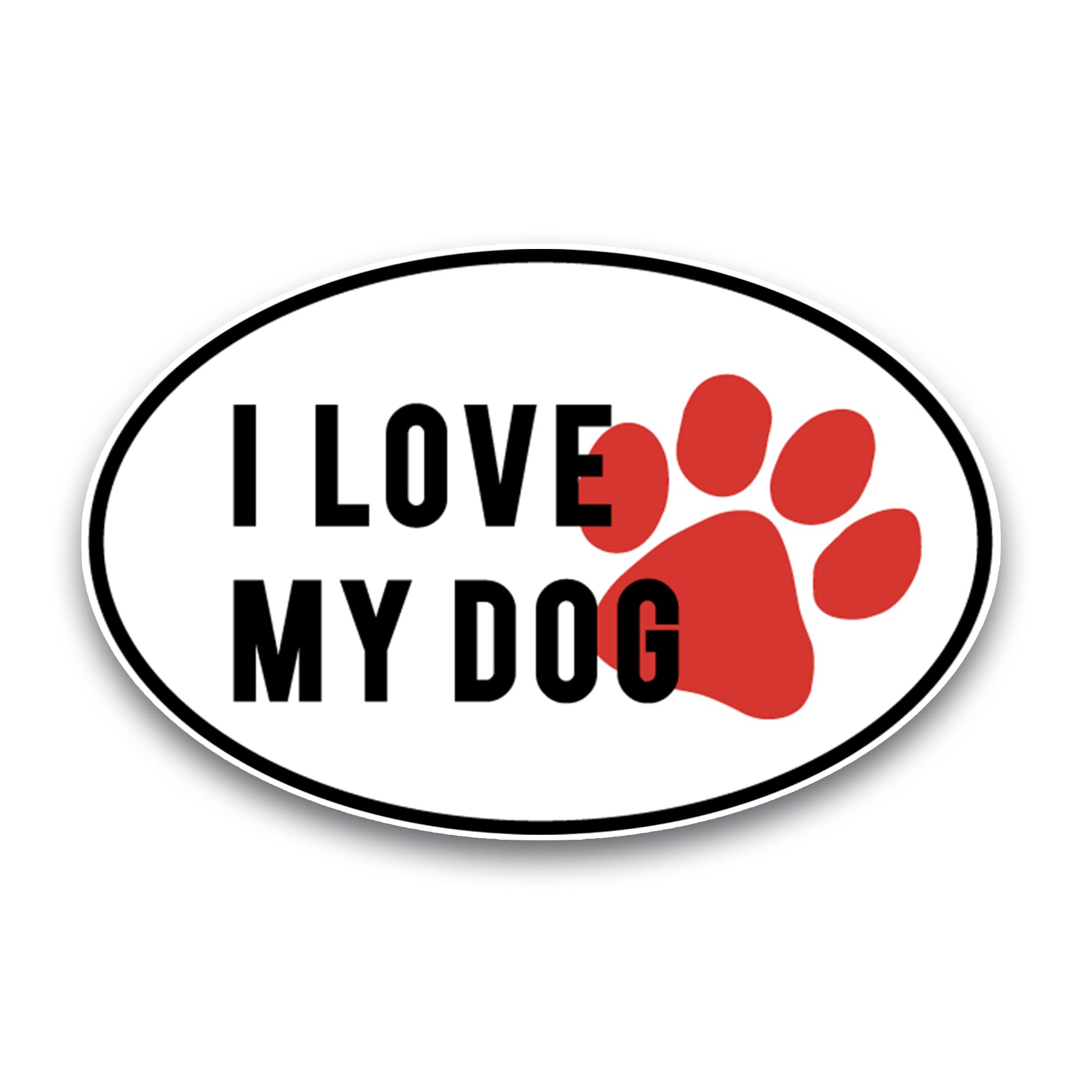I Love My Dog Black & White Oval Car Magnet with Red Paw Print - 4x6 Inches Heavy Duty Decal for Cars, Trucks & SUVs - Perfect for Pet Lovers & Vehicle Decoration