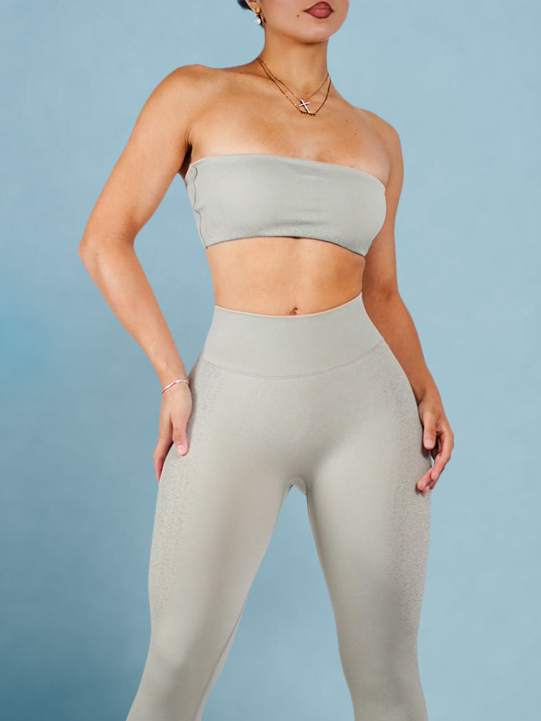 Coastal Tube Top Sports Bra - Gray Mist - Seamless Workout Top for Yoga, Running & Gym - Breathable & Comfortable Activewear