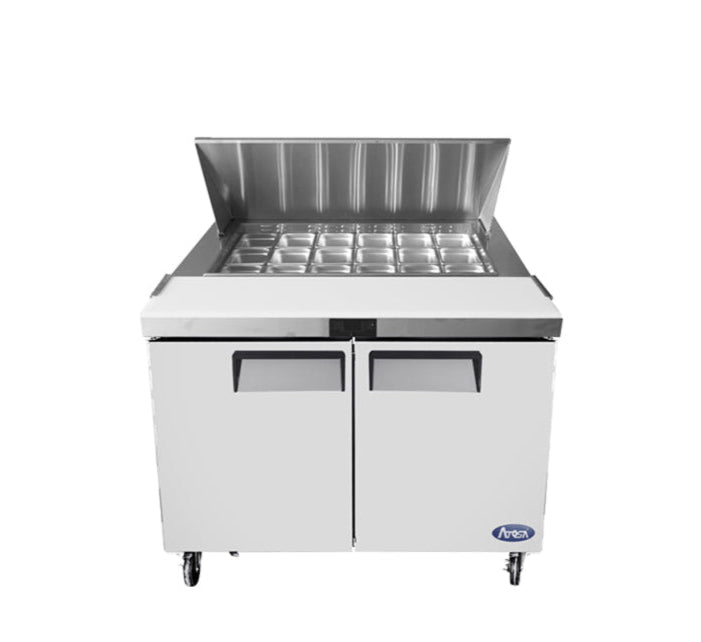 Atosa MSF8306 2-Door Commercial Sandwich Prep Table Refrigerator - 1225mm Stainless Steel Worktop Fridge for Deli, Restaurant & Catering Use