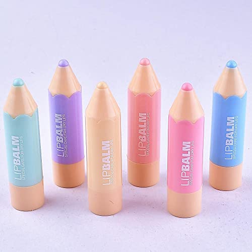 6-Piece Multicolor Pencil-Shaped Lip Balm Set - Hydrating & Moisturizing Lip Care for Dry Lips - Perfect for School, Office, Travel & Daily Use