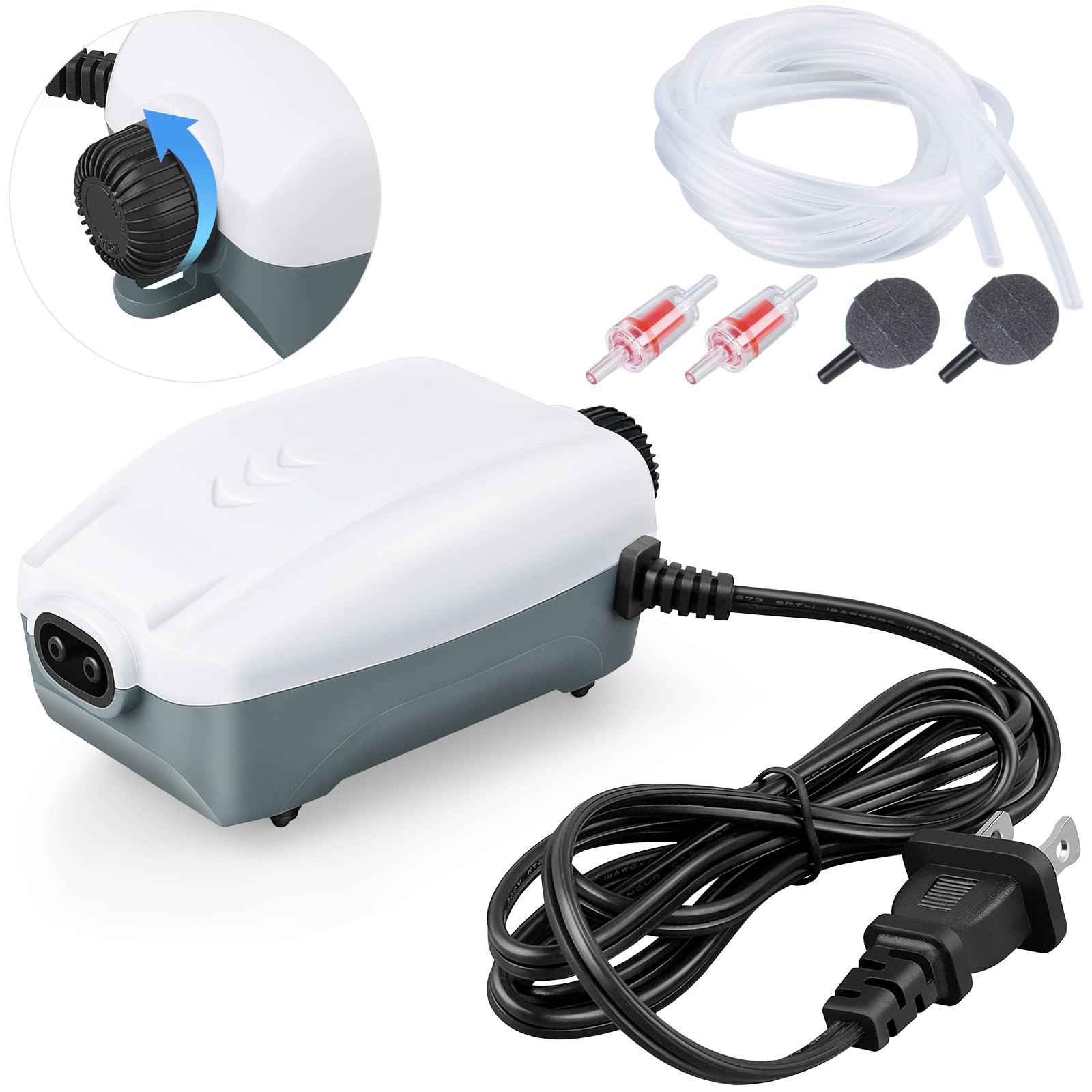 HITOP Dual Outlet Aquarium Electric Air Pump - Adjustable Quiet Oxygen Aerator for Fish Tank (20-100 Gallon) with Accessories | Ideal for Home Aquariums, Fish Breeding & Hydroponics Systems