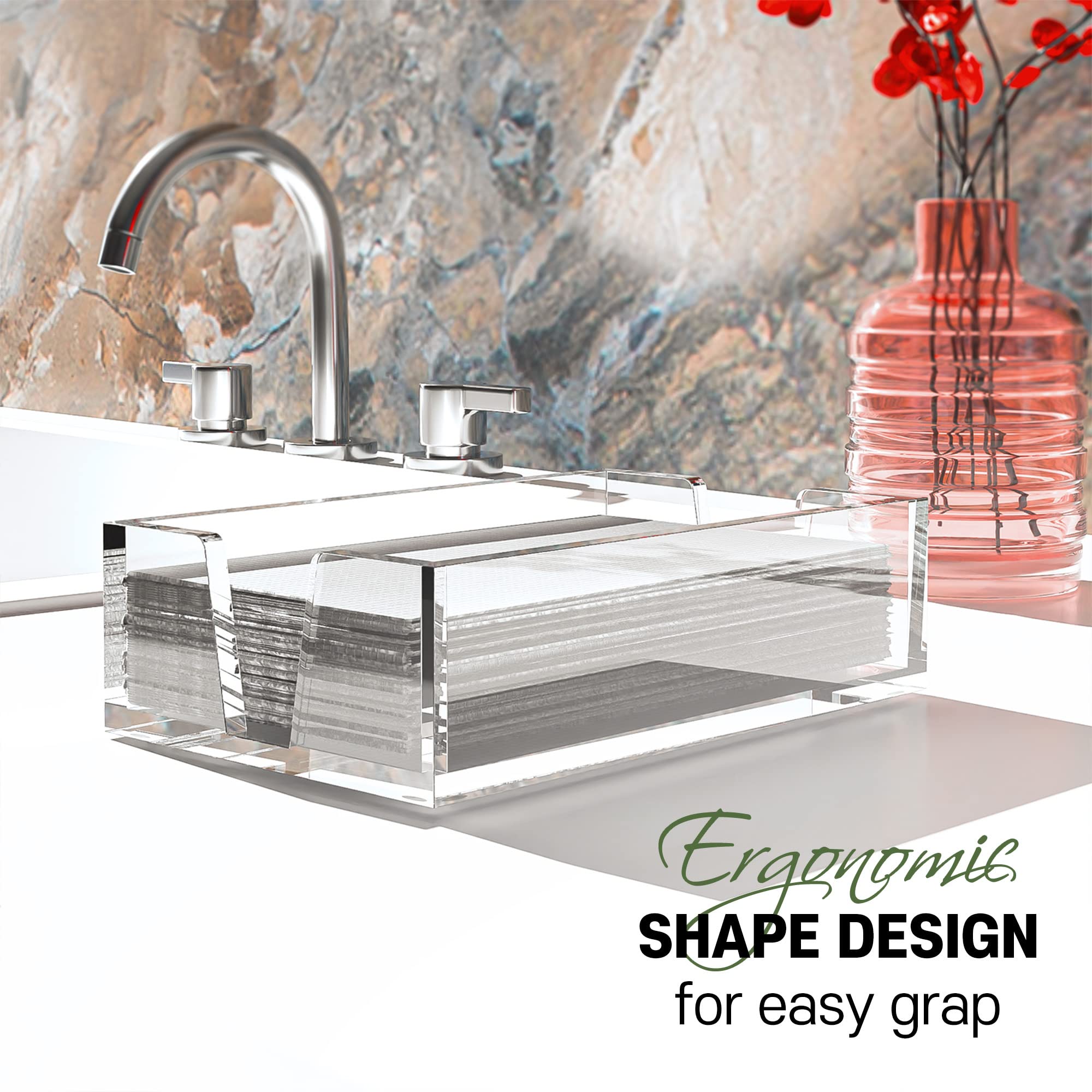 Premium Acrylic Napkin Holder & Guest Towel Dispenser for Bathroom & Kitchen - 8.7