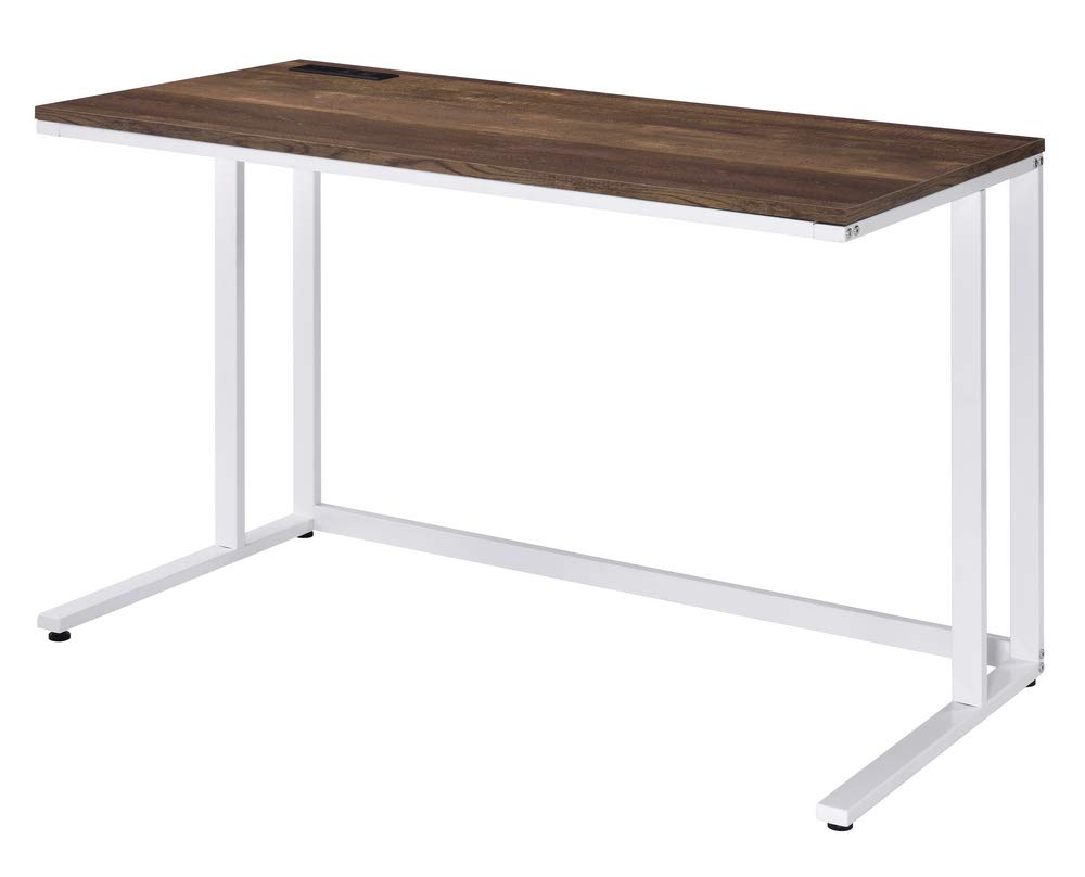 Acme Tyrese Modern Walnut & White Wooden Rectangle Writing Desk with USB Port - Perfect for Home Office, Study & Small Spaces