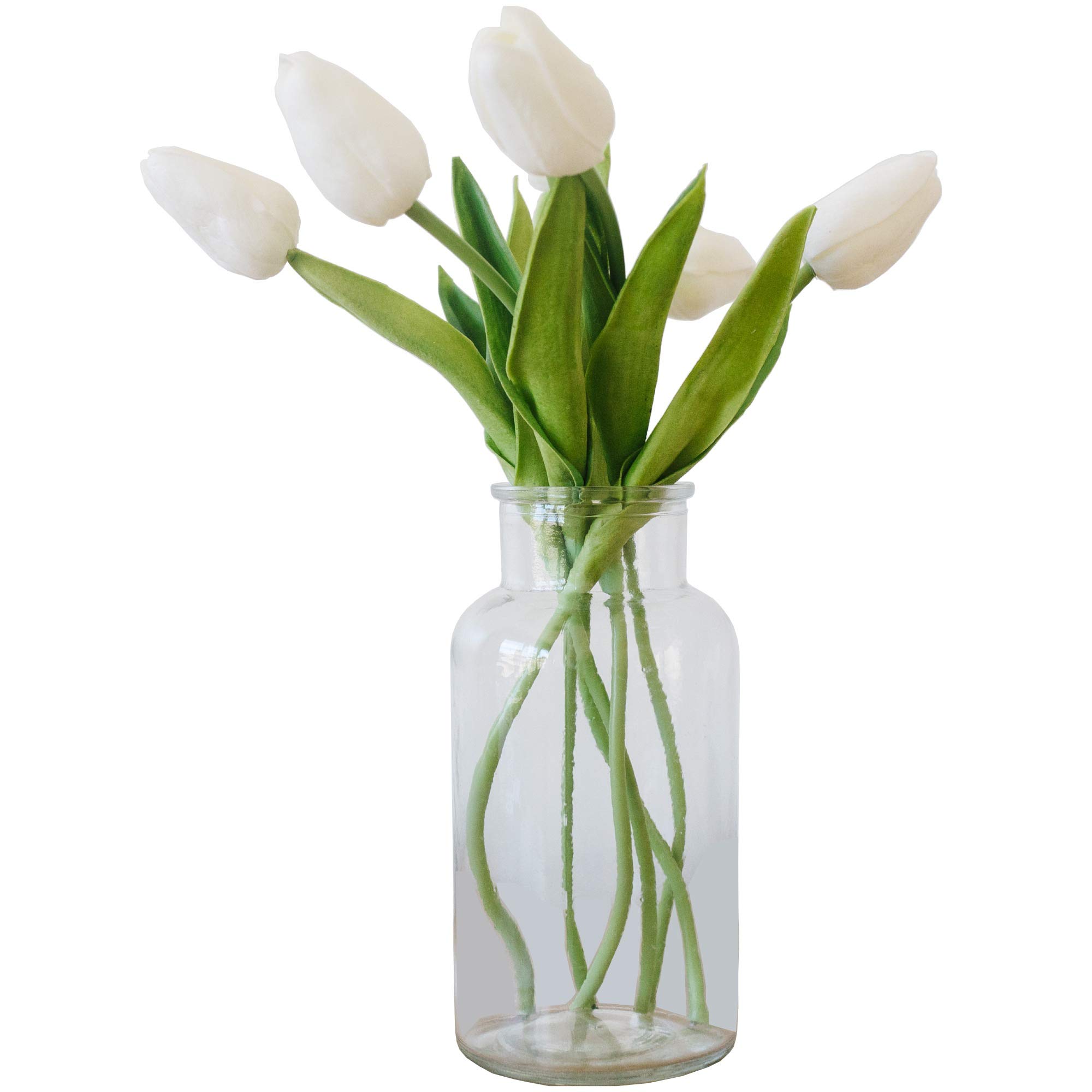 Fresh White Tulips Bouquet with Elegant Glass Vase - Perfect for Home Decor, Wedding Centerpieces & Romantic Gifts