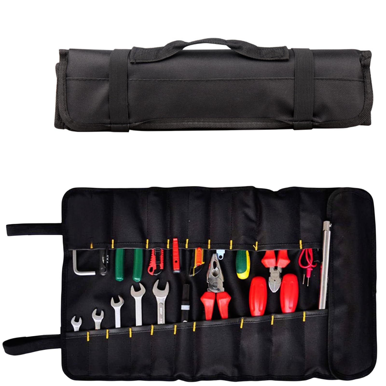 BLIRITEL 22-Pocket Heavy Duty Oxford Tool Roll Bag - Wrench Organizer Pouch for 10 Sockets - Mechanic Electrician Craftsman Tool Storage (Black) - Perfect for Garage, Workshop & On-the-Go Repairs