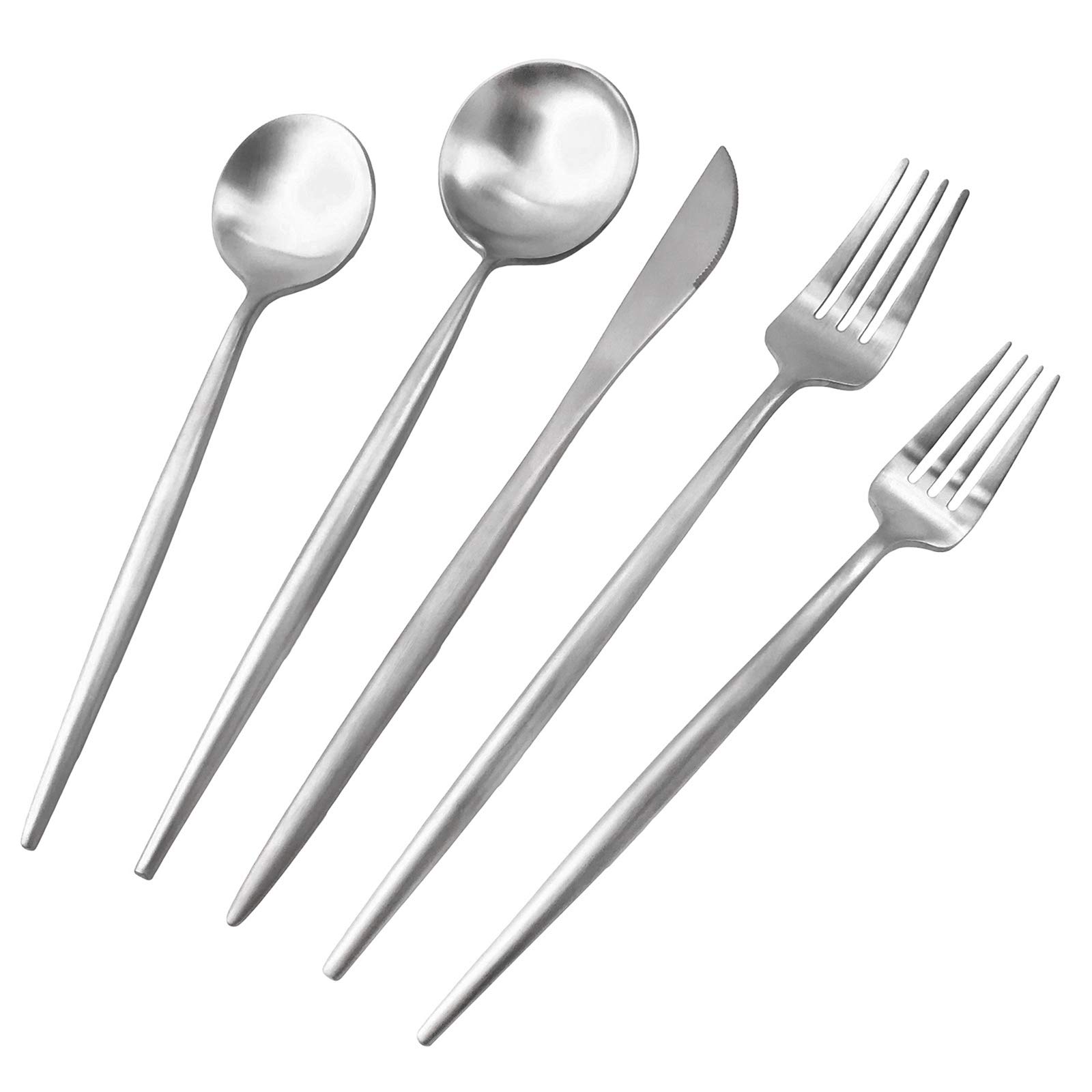 Premium Gugrida 20-Piece Matte Silver Flatware Set - 18/10 Stainless Steel Cutlery for 4 People (Forks, Spoons, Knives) - Elegant Dining & Camping Utensils - Perfect for Home, Travel, and Outdoor Picnics