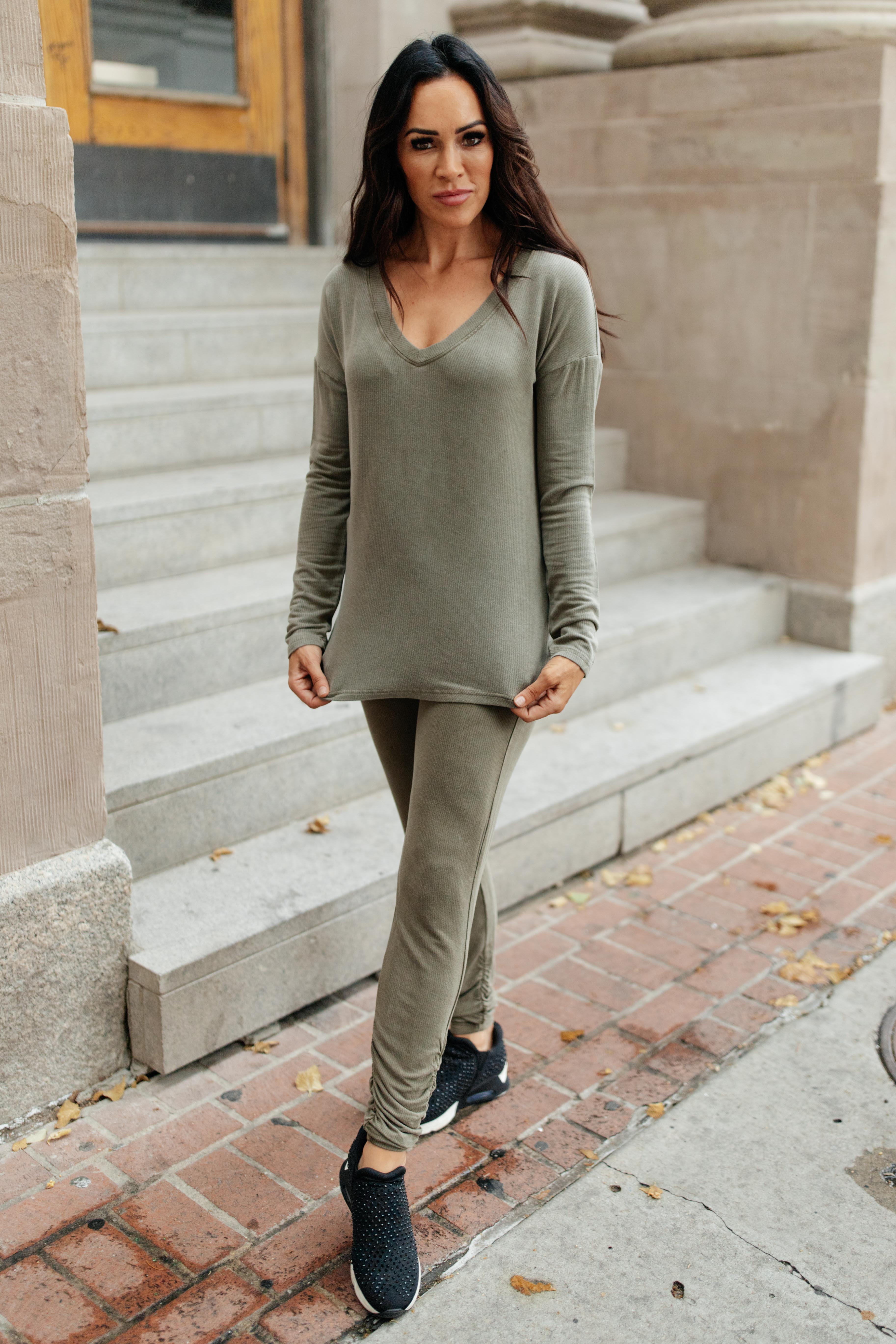 Essential Lounge Top in Mineral Wash Olive - Soft & Comfortable Women's Casual Shirt for Relaxing at Home, Yoga, or Running Errands