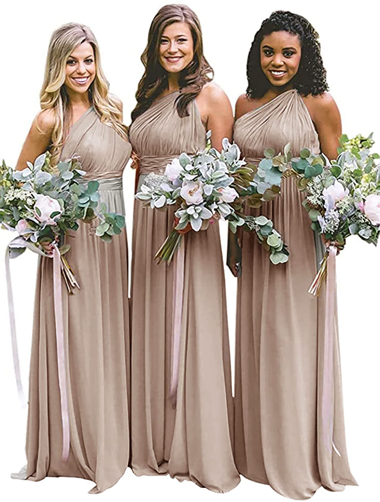 ANGELWARDROBE Women's One Shoulder Bridesmaid Dress Long Chiffon Formal Evening Gown for Wedding, Party, Prom & Special Occasions