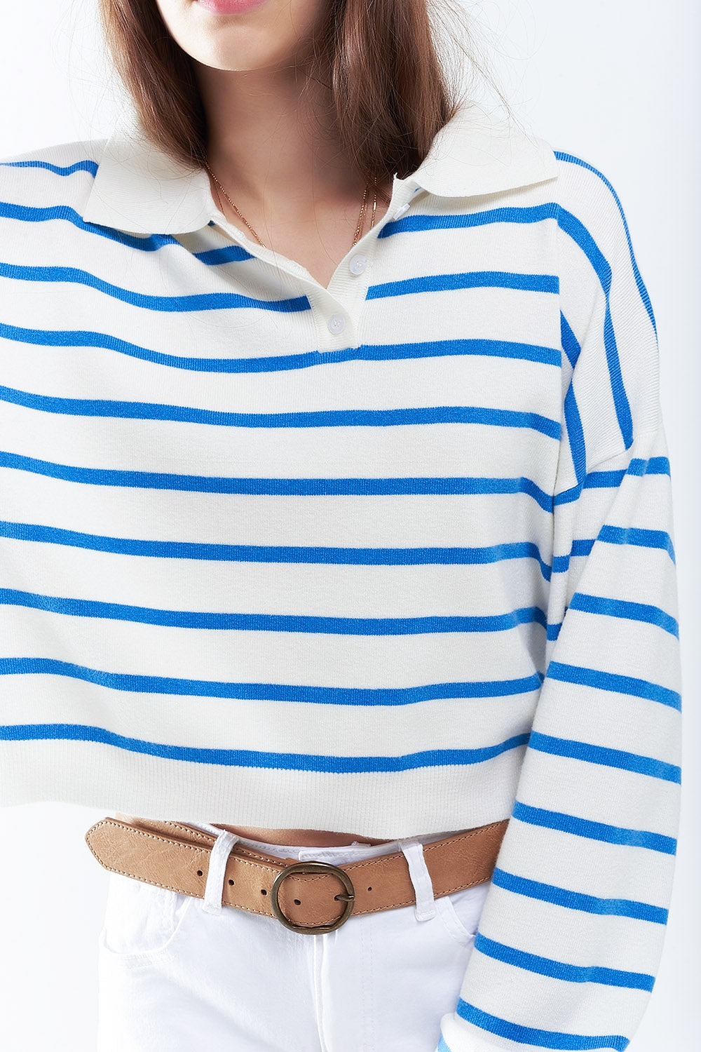 Soft Striped Blue Knit Polo Shirt for Men - Comfortable Casual Wear for Office, Golf & Everyday Outfits