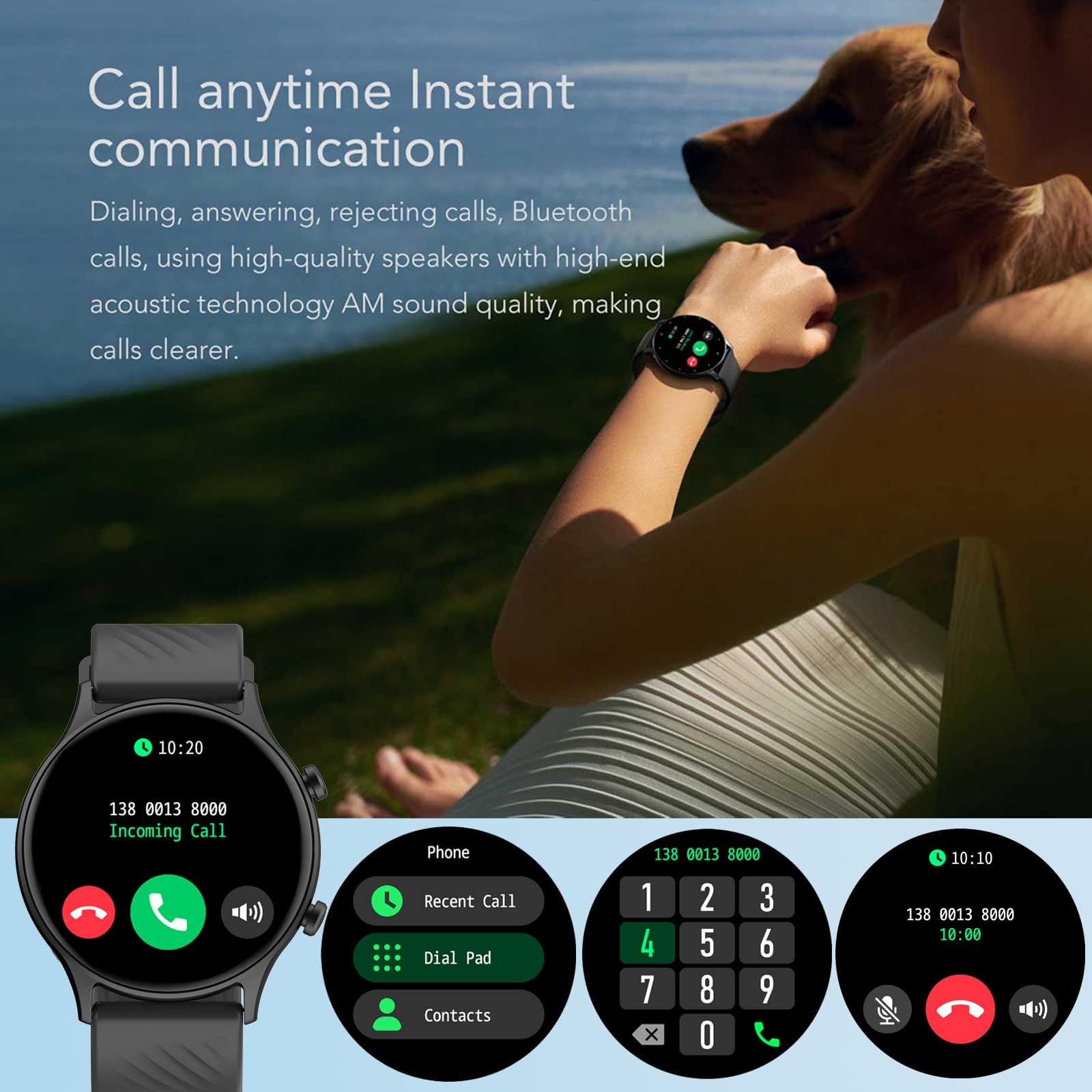 Smart Watch for Android iOS Phones - Answer/Make Calls, Message Notifications, 123 Sport Modes Fitness Tracker, Heart Rate Monitor, Pedometer, Custom Dial for Men & Women - Perfect for Workouts, Running & Daily Use