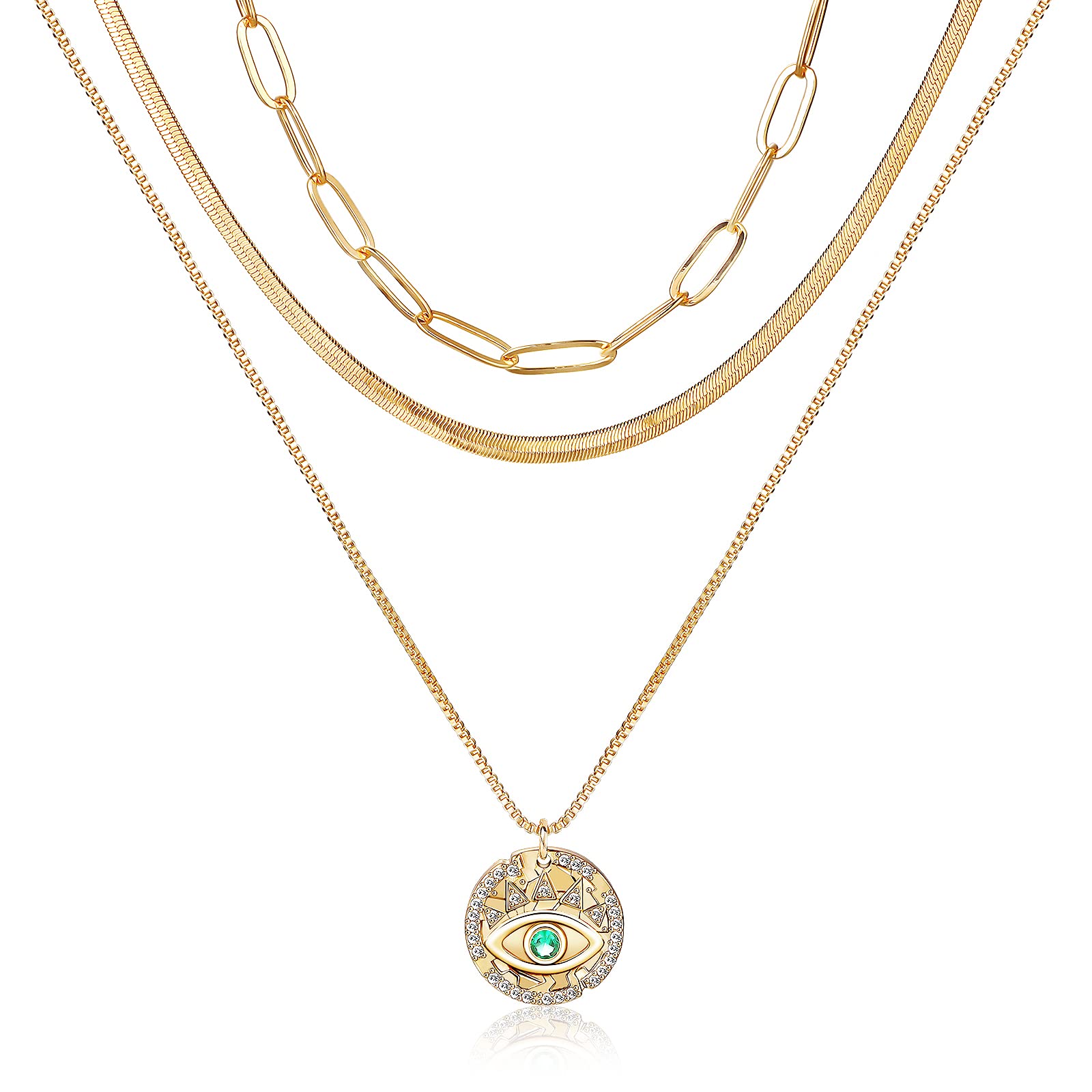 MJartoria 14K Gold Layered Necklace for Women - Trendy Retro Coin Pendant with Chunky Link Chain, Dainty Choker Necklace Jewelry Gift for Her - Perfect for Birthday, Anniversary, Date Night & Special Occasions