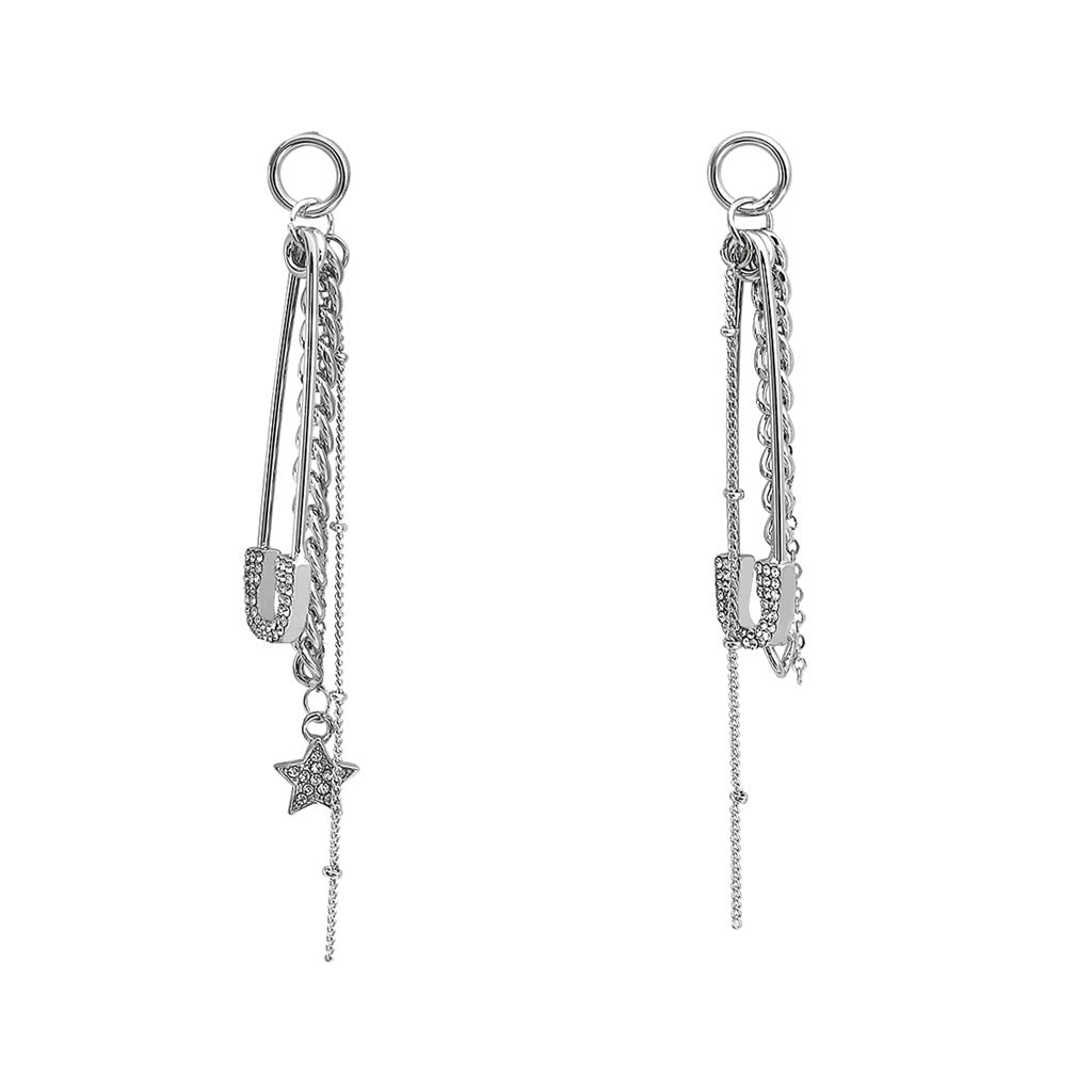 Vintage Rhinestone Paperclip Asymmetry Drop Earrings for Women - Long Tassel Safety Pin Dangle Earrings - Perfect for Parties, Weddings & Evening Events