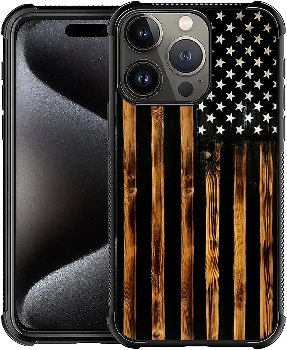 Premium iPhone 16 Case - Classic Wood Grain & American Flag Design | Dual Layer Shockproof Protective Cover with Anti-Slip Grip | Vintage Patriotic Style | Perfect for Outdoor Adventures, Travel & Daily Protection