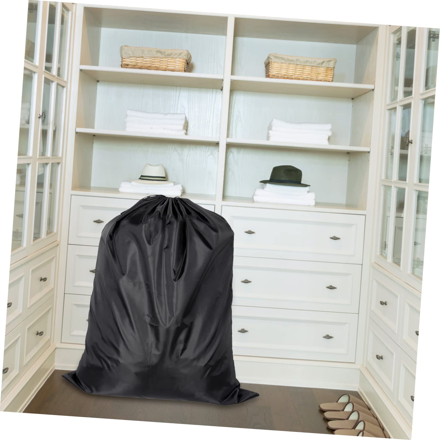 Elegant Waterproof Drawstring Pouch - Large Capacity Storage Bag for Home Organization (Black) | Perfect for Travel, Gym & Jewelry Storage