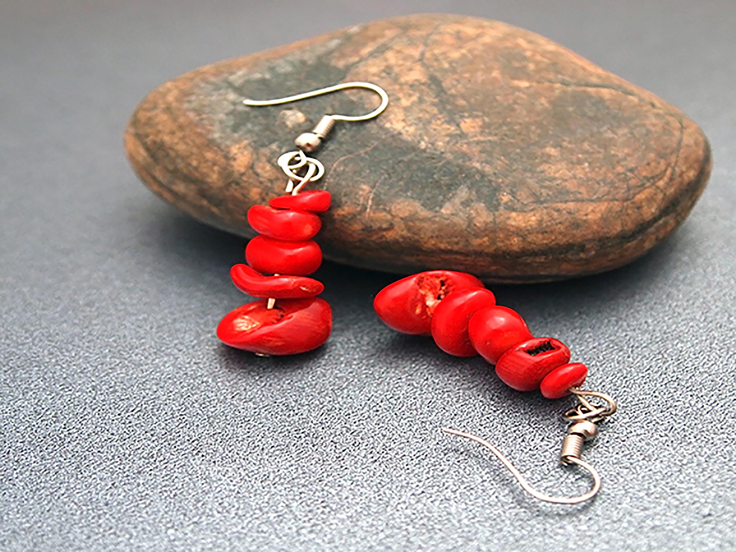 Genuine Red Coral Earrings for Women - Sterling Silver Stacked Studs, Anniversary Gift for Her | Perfect for Weddings, Parties & Special Occasions