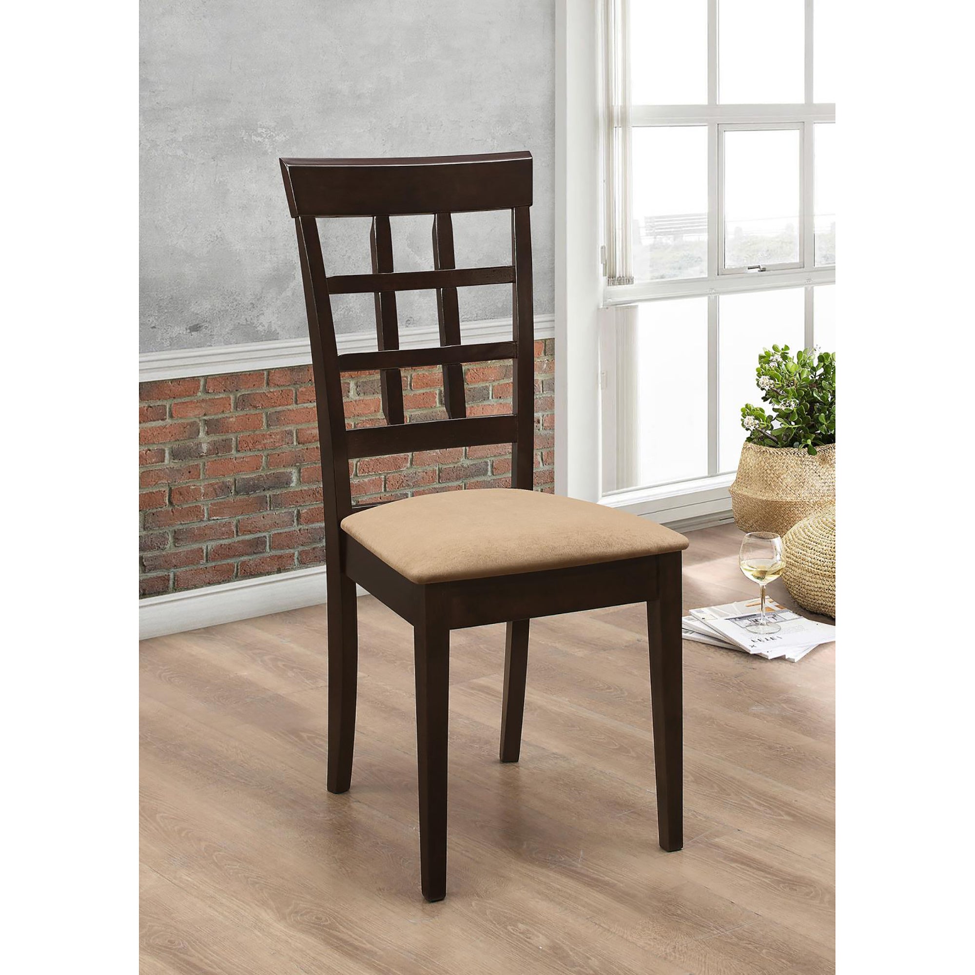 Modern Cappuccino & Beige Lattice Back Dining Chairs (Set of 2) - Stylish Kitchen & Dining Room Furniture for Home Decor, Restaurant, Cafe, and Office Use
