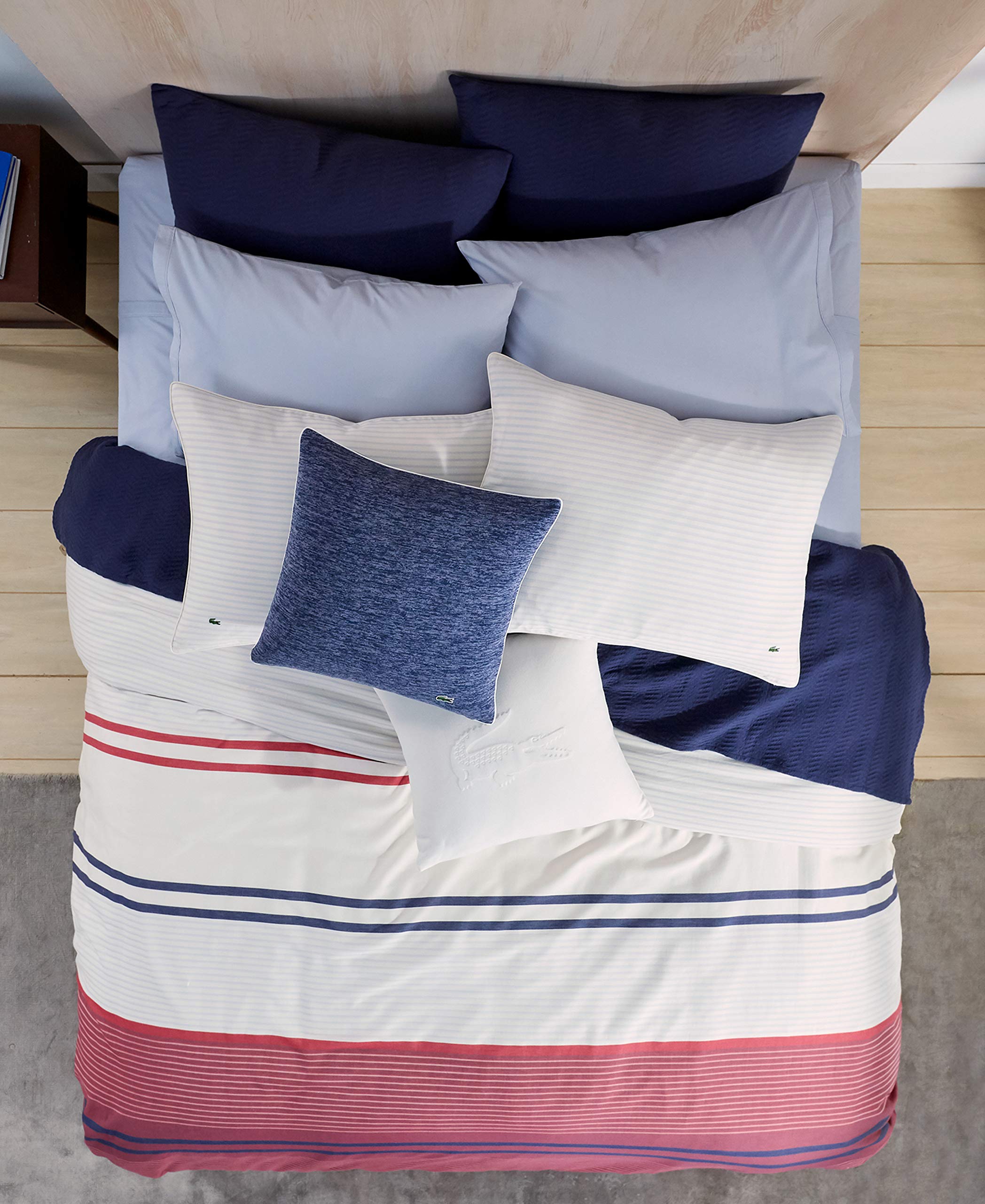 Lacoste Smash King Size Duvet Cover Set - 100% Cotton Red Luxury Bedding for Master Bedroom & Guest Room