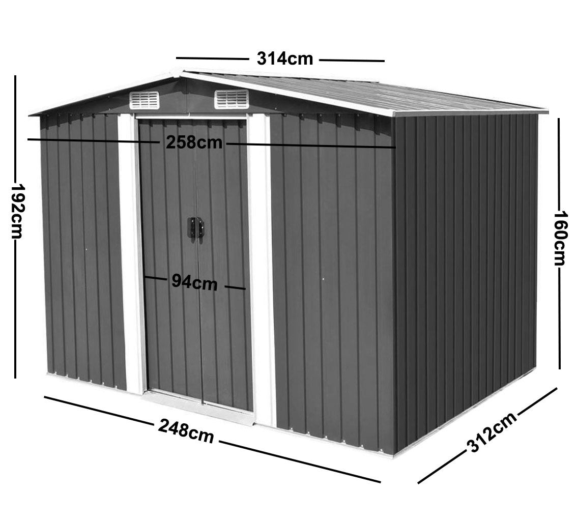 BM670 Heavy Duty Garden Shed Tool Storage 2.57x3.12x1.92M - Weatherproof Outdoor Storage Solution for Gardening Tools, Lawn Equipment & Backyard Organization
