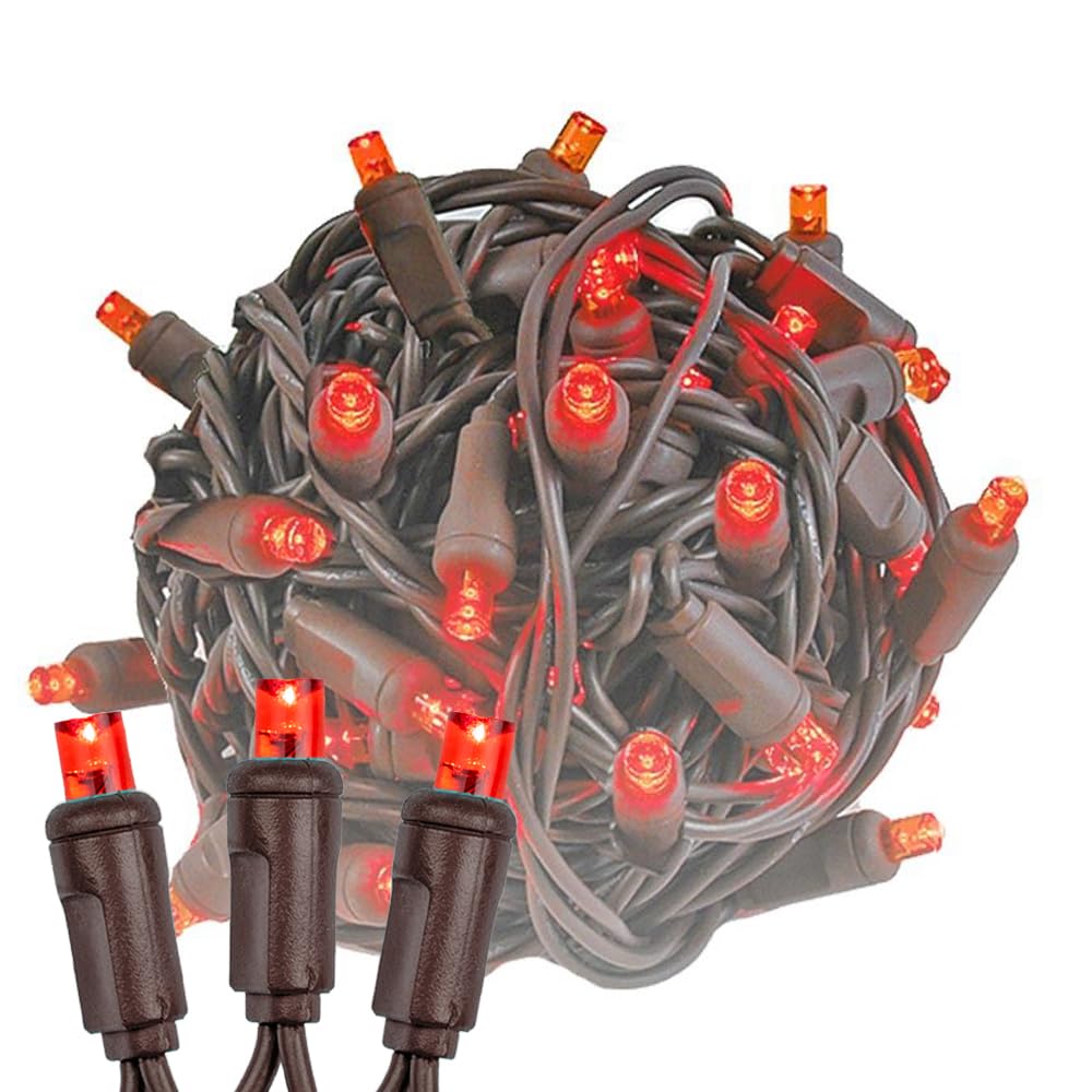 50 LED Christmas Mini Lights Outdoor String Lights - Red Bulbs with Brown Wire, 25ft Waterproof Fairy Lights for Patio, Garden, Party & Holiday Decorations