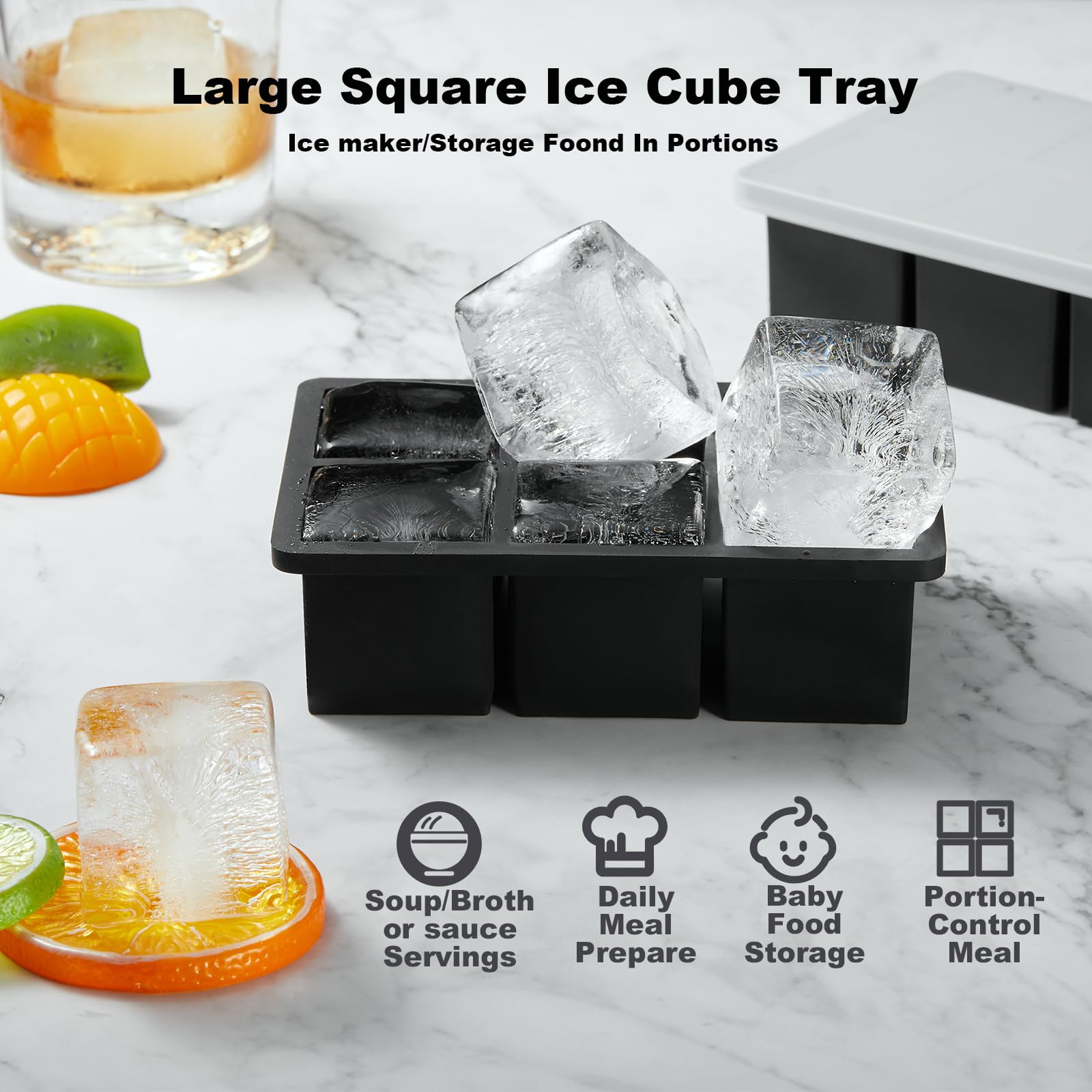 3-Pack Large Silicone Ice Cube Tray with Lids - Big Square Whiskey Ice Molds for Cocktails & Old Fashioned Drinks | Perfect for Home Bars, Parties & Entertaining