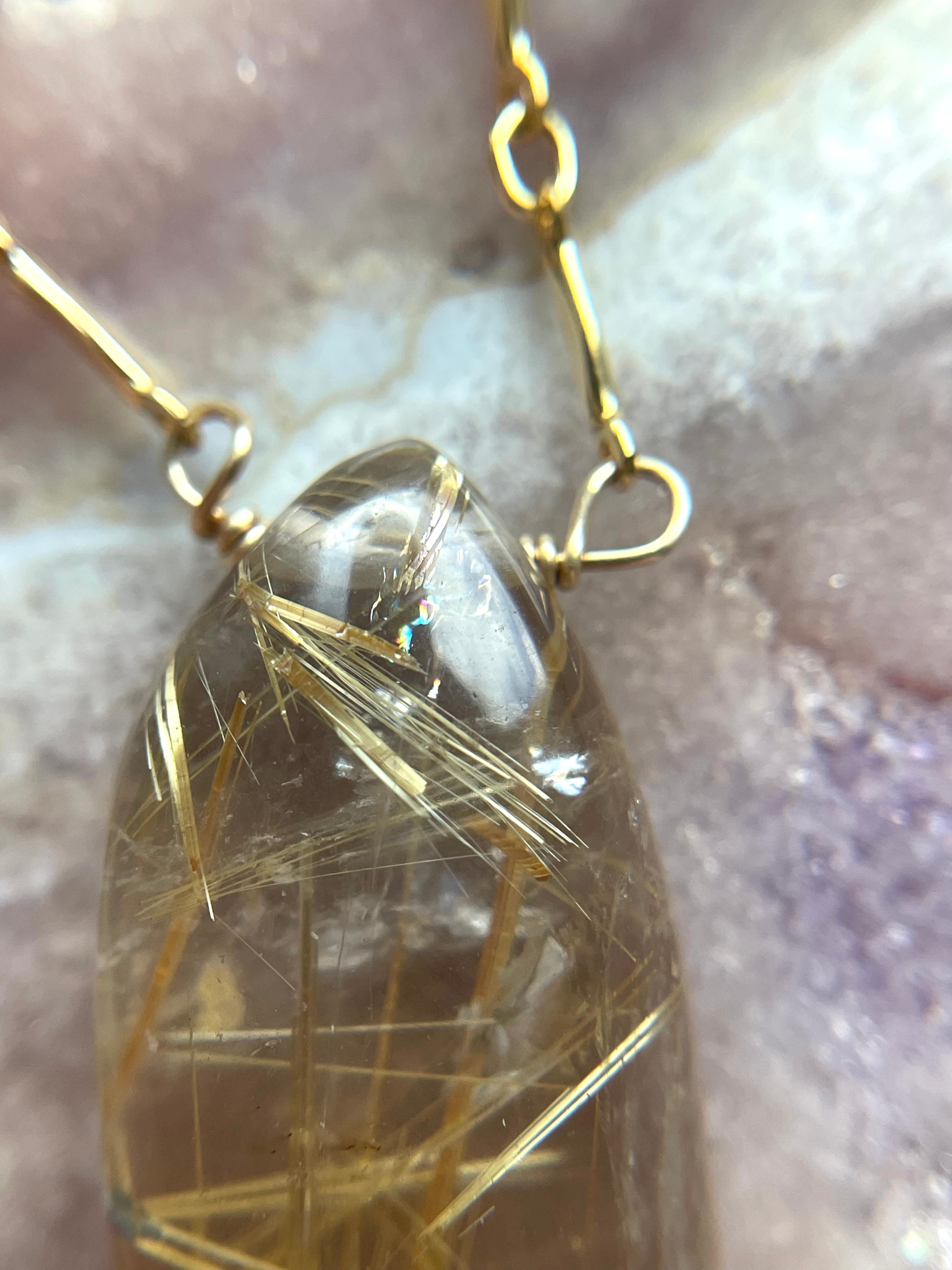 Golden Rutilated Quartz Necklace - Healing Crystal Jewelry for Women, Spiritual Energy & Chakra Balancing | Perfect for Meditation, Yoga & Everyday Wear