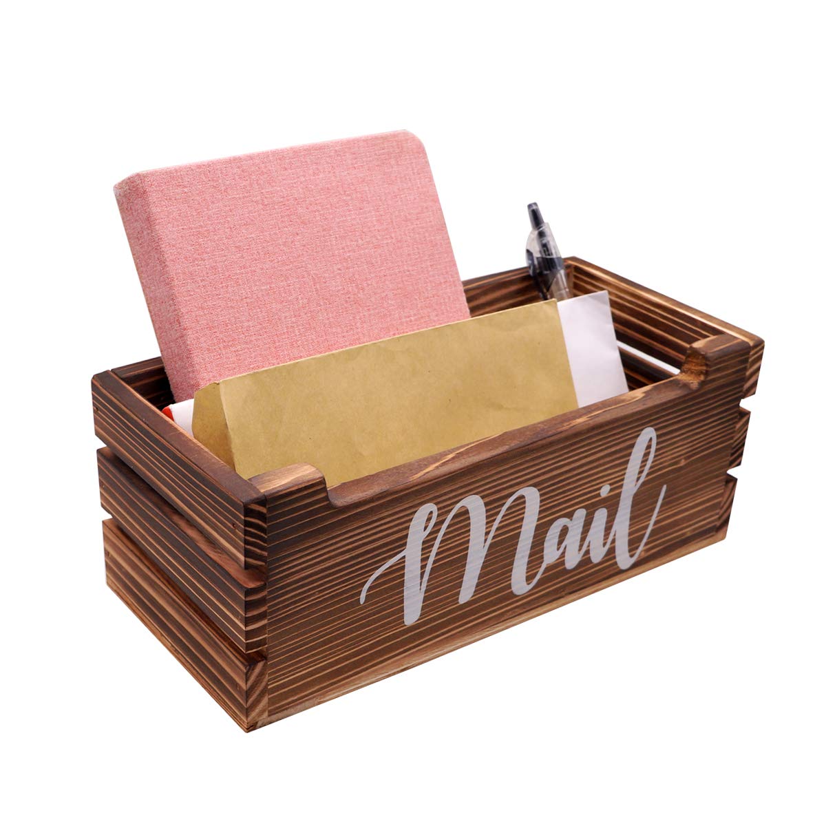 Wooden Mail Organizer & Holder for Countertop, Wall, or Desk - Stylish Envelope and Bill Organizer for Home Office Decor (Brown) - Perfect for Mail Sorting, Bill Management, and Office Organization