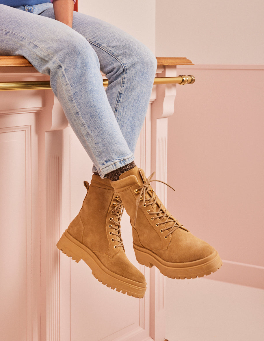 Tamara Suede Sand Ankle Boots - Women's Lace-Up Booties for Casual & Office Wear | Perfect for Fall & Winter Outfits