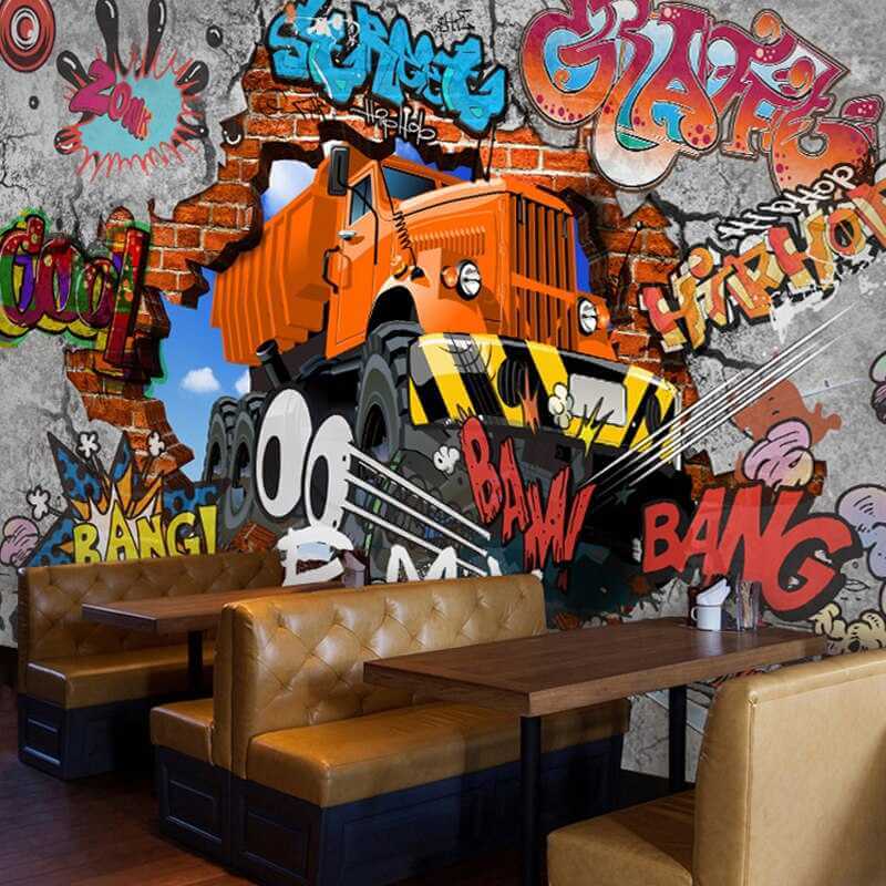 Street Racing Adventure 3D Graffiti Wallpaper - High Quality Peel & Stick Wall Decal for Bedroom, Gaming Room & Man Cave Decor